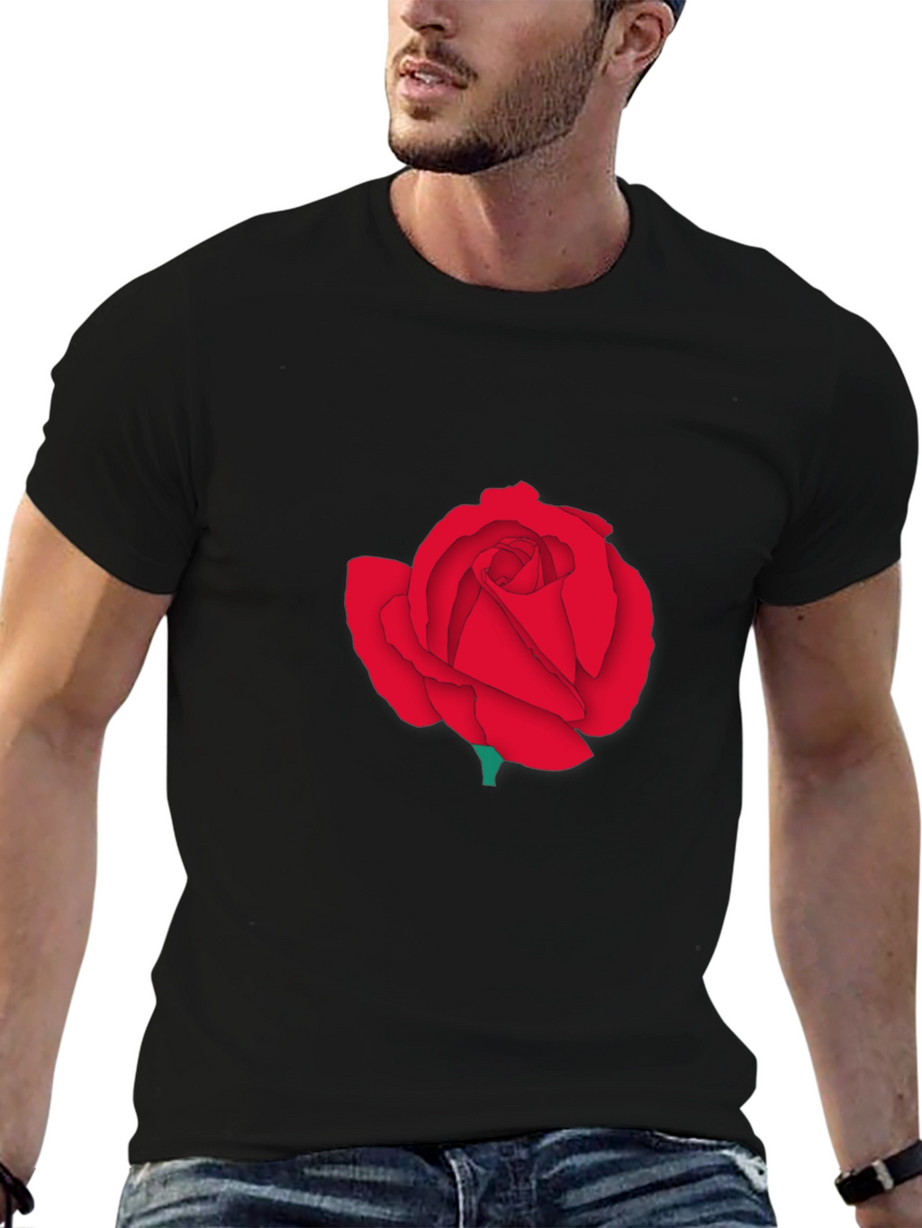 Red Rose Graphic Tee - Classic Black T-Shirt