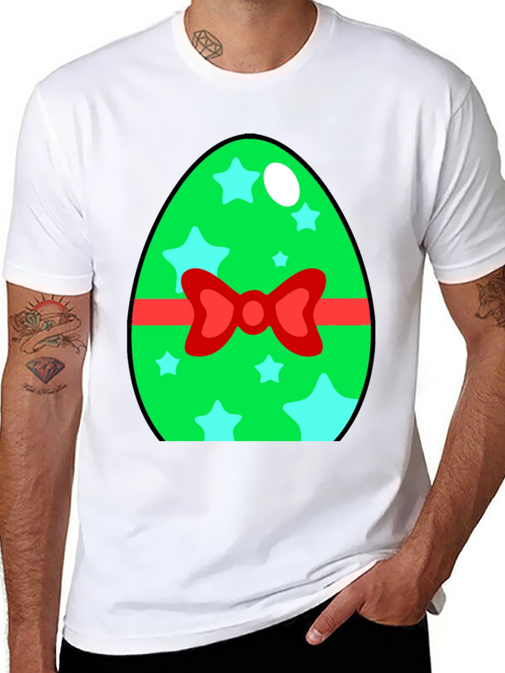 Easter Egg T-Shirt - Green Star Bow Tie