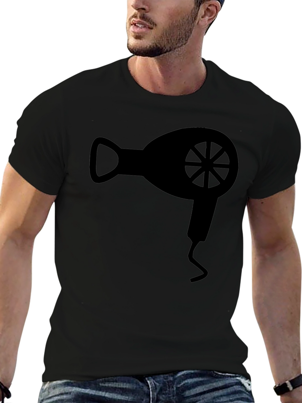 Hair Dryer Graphic Tee - Stylish Black Cotton T-Shirt