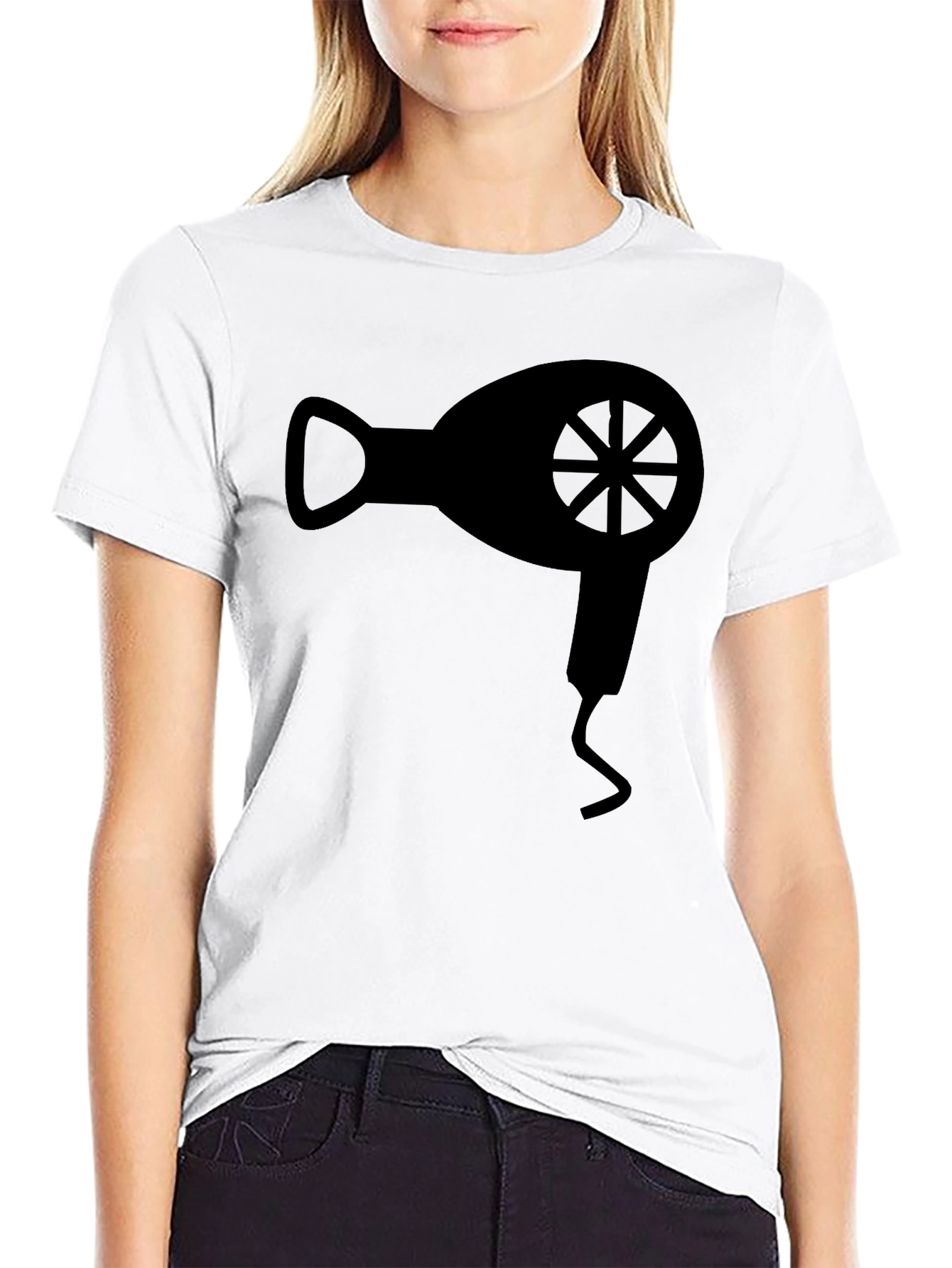Hair Dryer Graphic Tee - Stylish Black Cotton T-Shirt