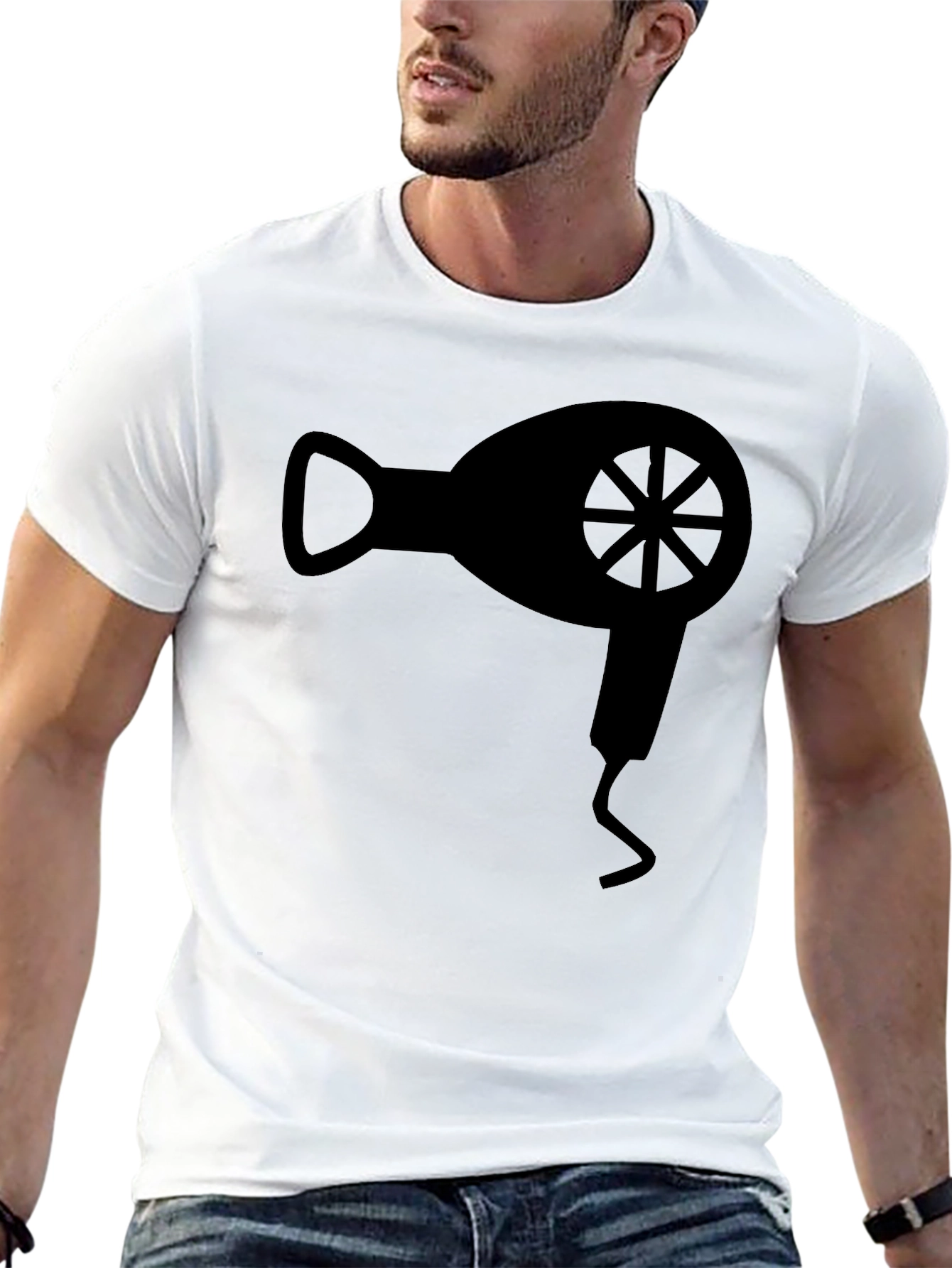 Hair Dryer Graphic Tee - Stylish Black Cotton T-Shirt