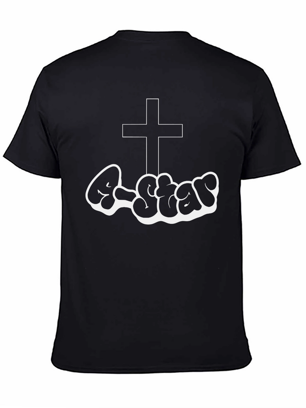 Christian Style Black T-Shirt with Cross and Graffiti