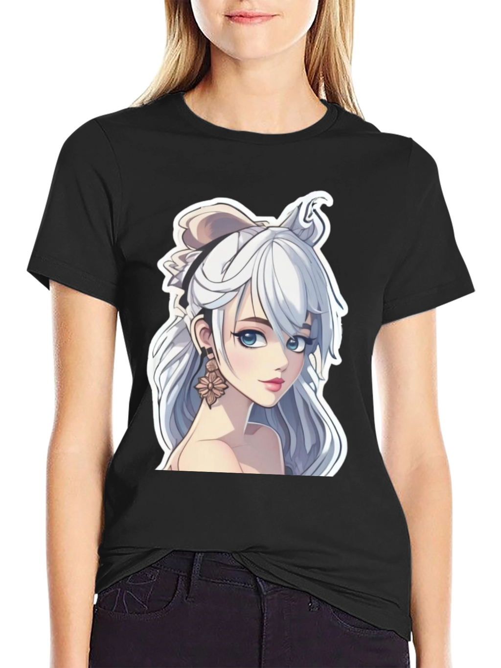 Anime Girl Graphic Tee - Stylish Black T-Shirt