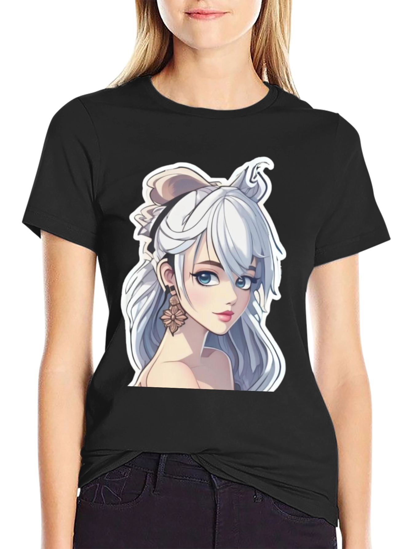 Anime Girl Graphic Tee - Stylish Black T-Shirt