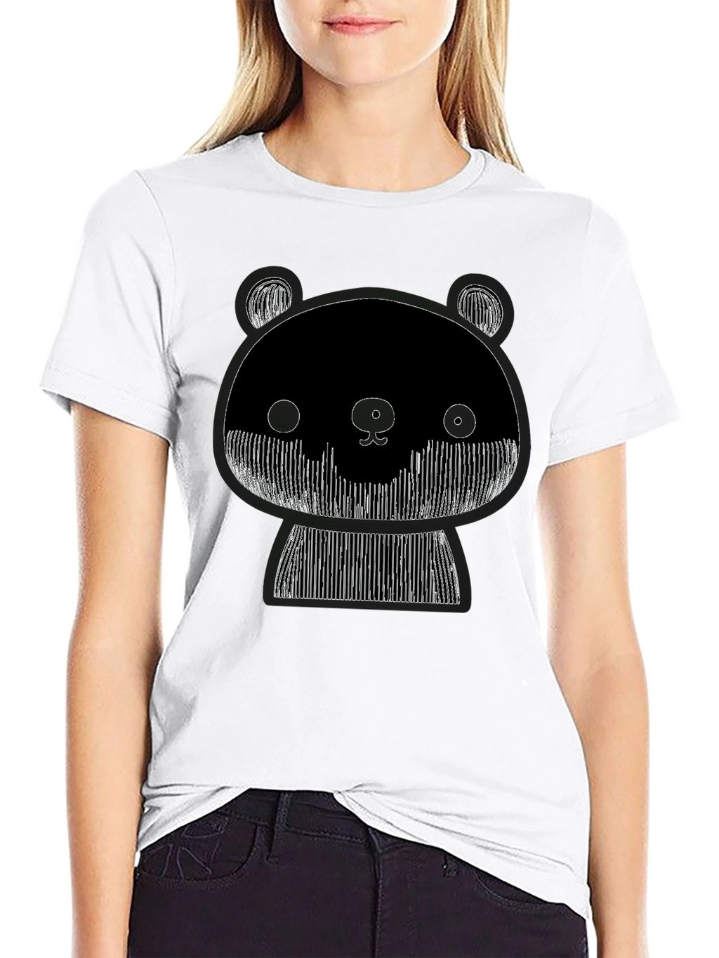 Graphic Black Tee: Abstract Panda Design