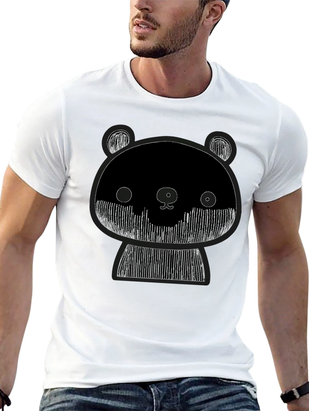 Graphic Black Tee: Abstract Panda Design