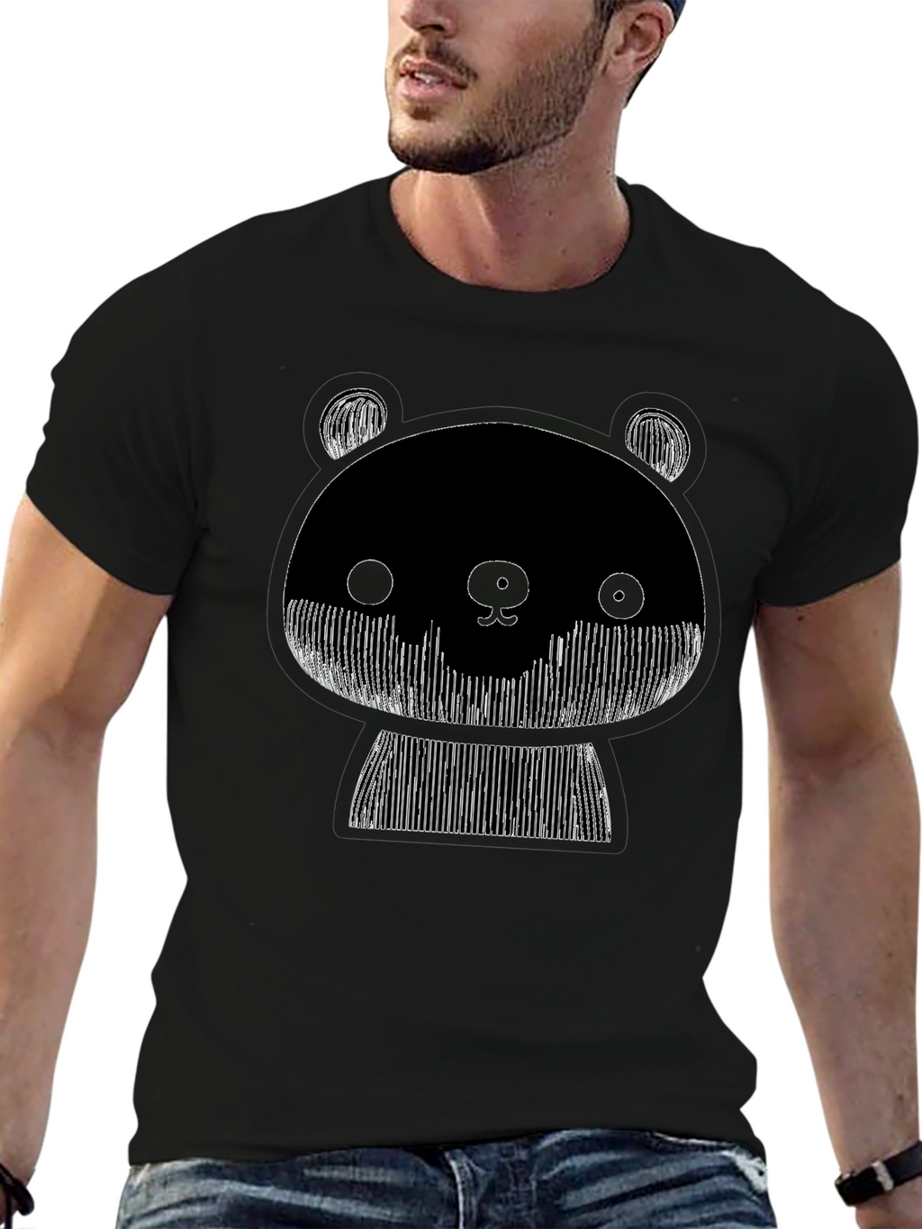 Graphic Black Tee: Abstract Panda Design