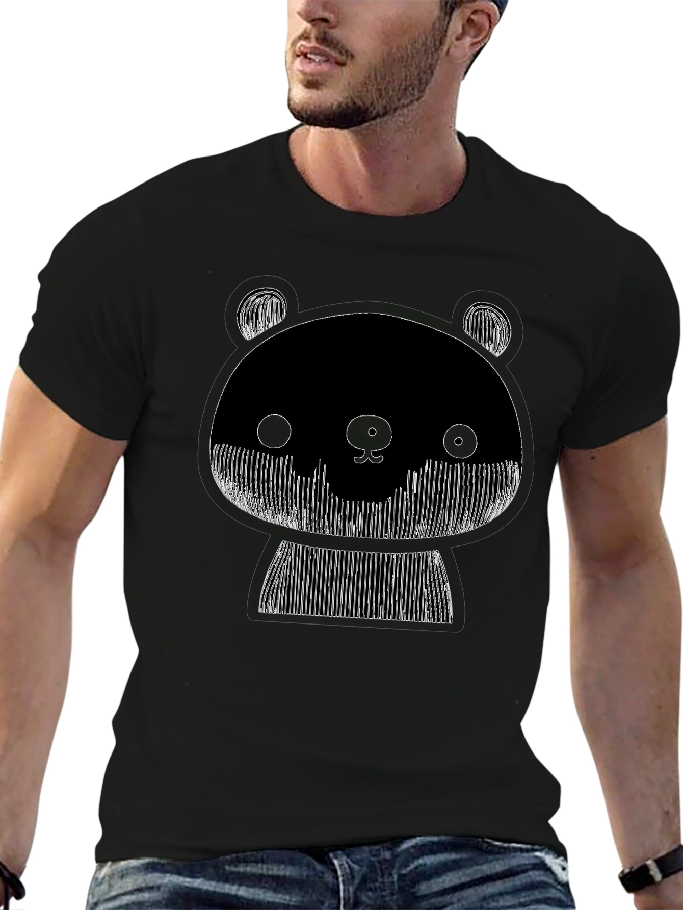 Graphic Black Tee: Abstract Panda Design