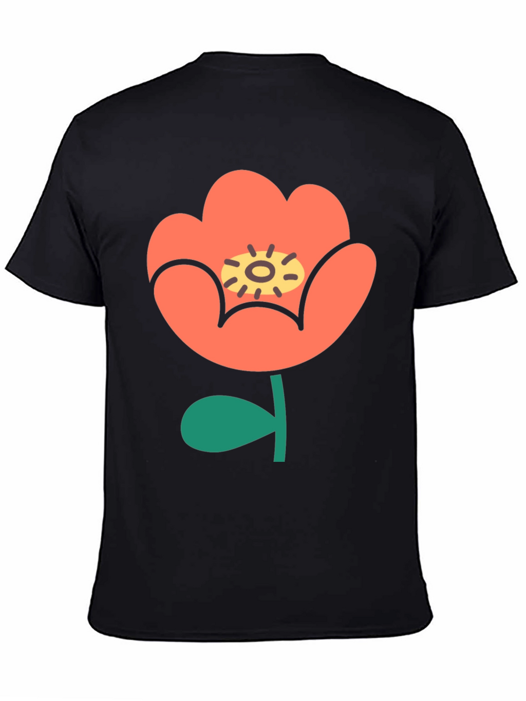 Black T-Shirt with Retro Floral Design