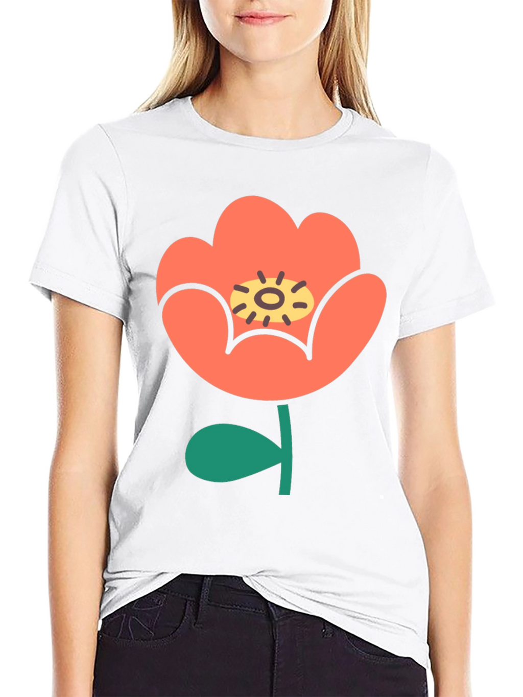 Black T-Shirt with Retro Floral Design