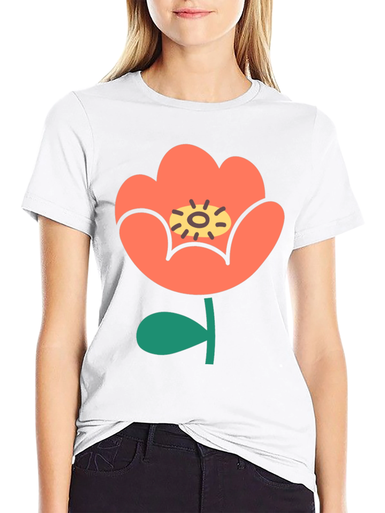 Black T-Shirt with Retro Floral Design