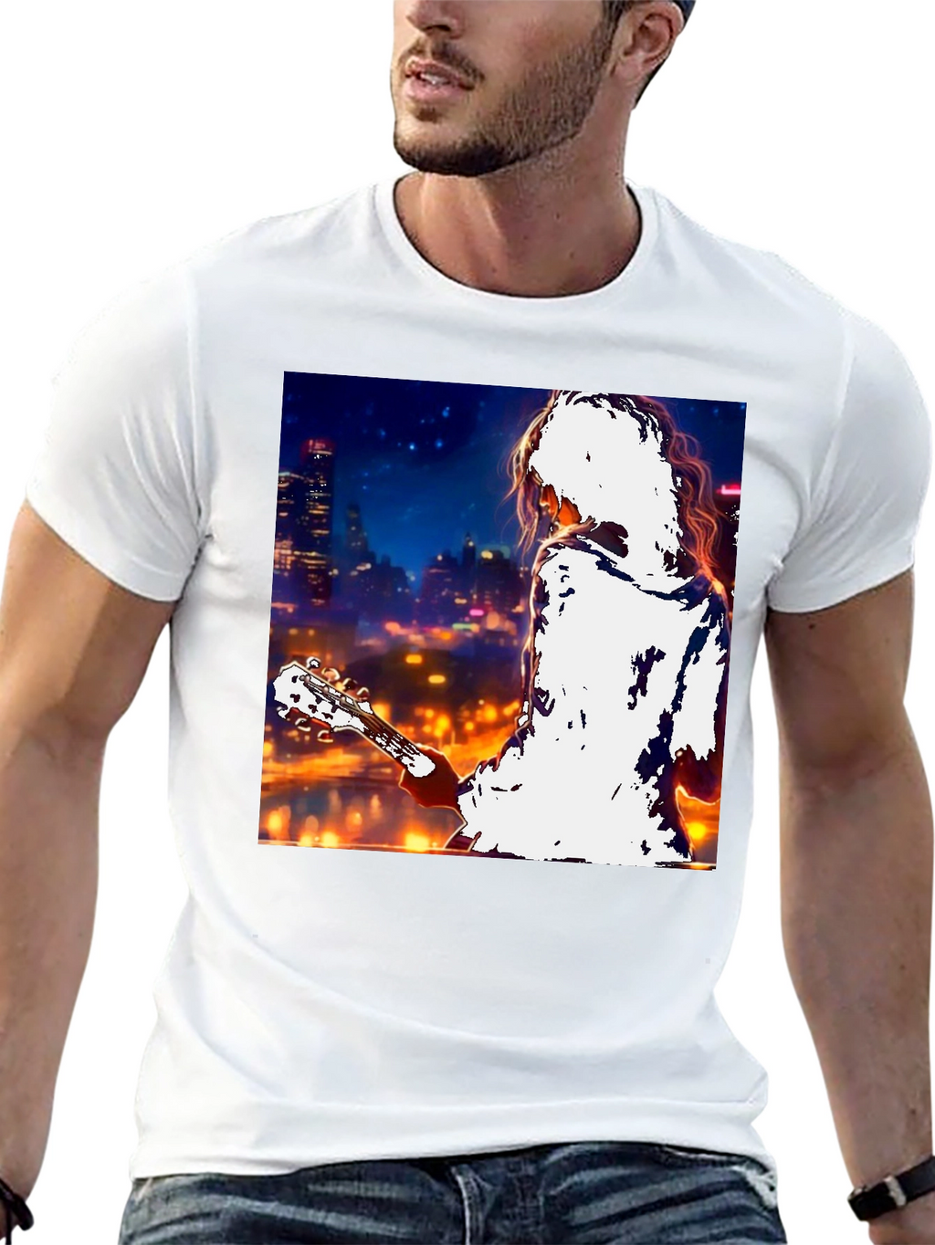 Guitarist Cityscape Graphic T-Shirt