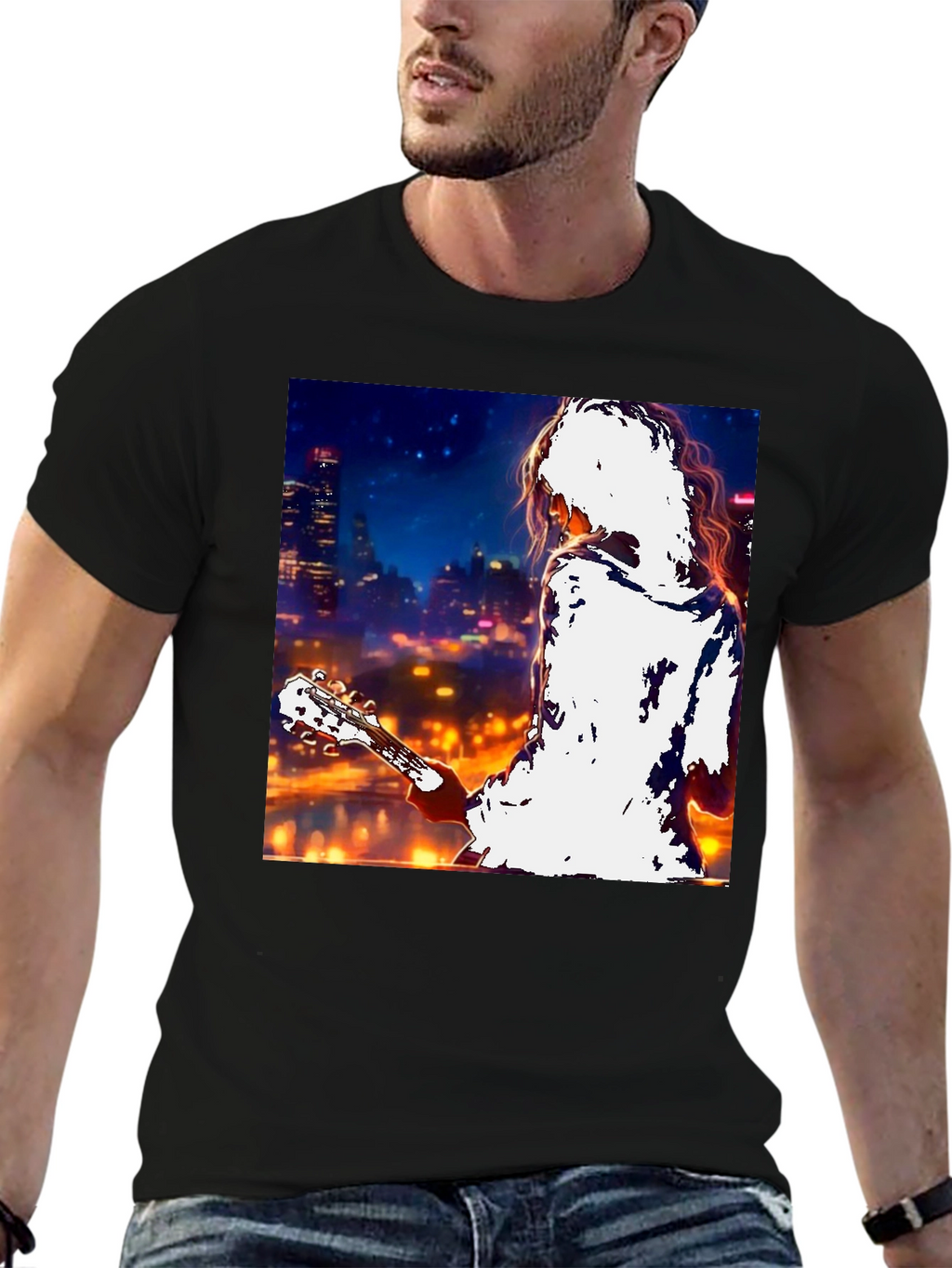 Guitarist Cityscape Graphic T-Shirt