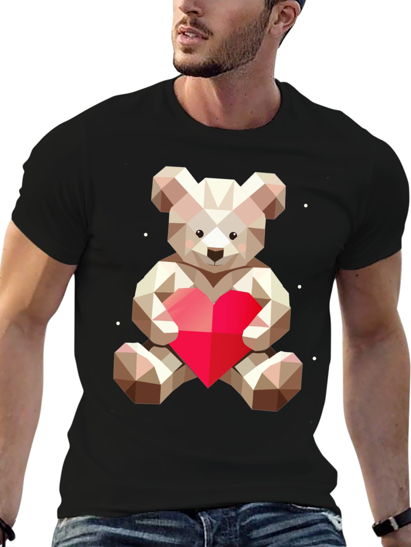 Geometric Teddy Bear Heart Graphic Tee