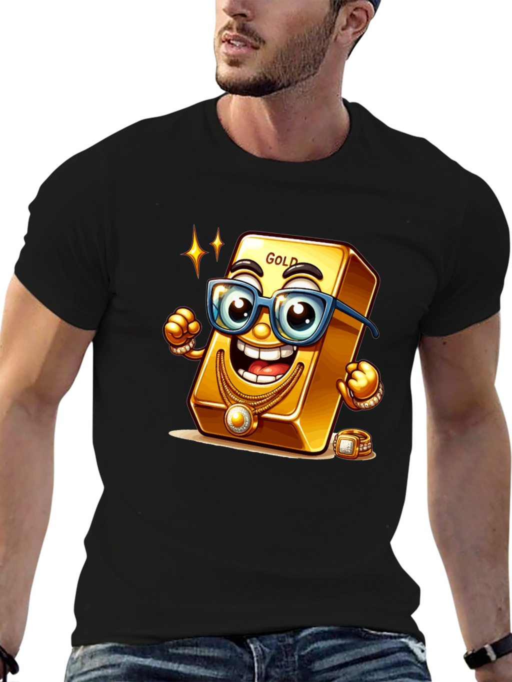 Funny Gold Bar Cartoon Graphic Tee