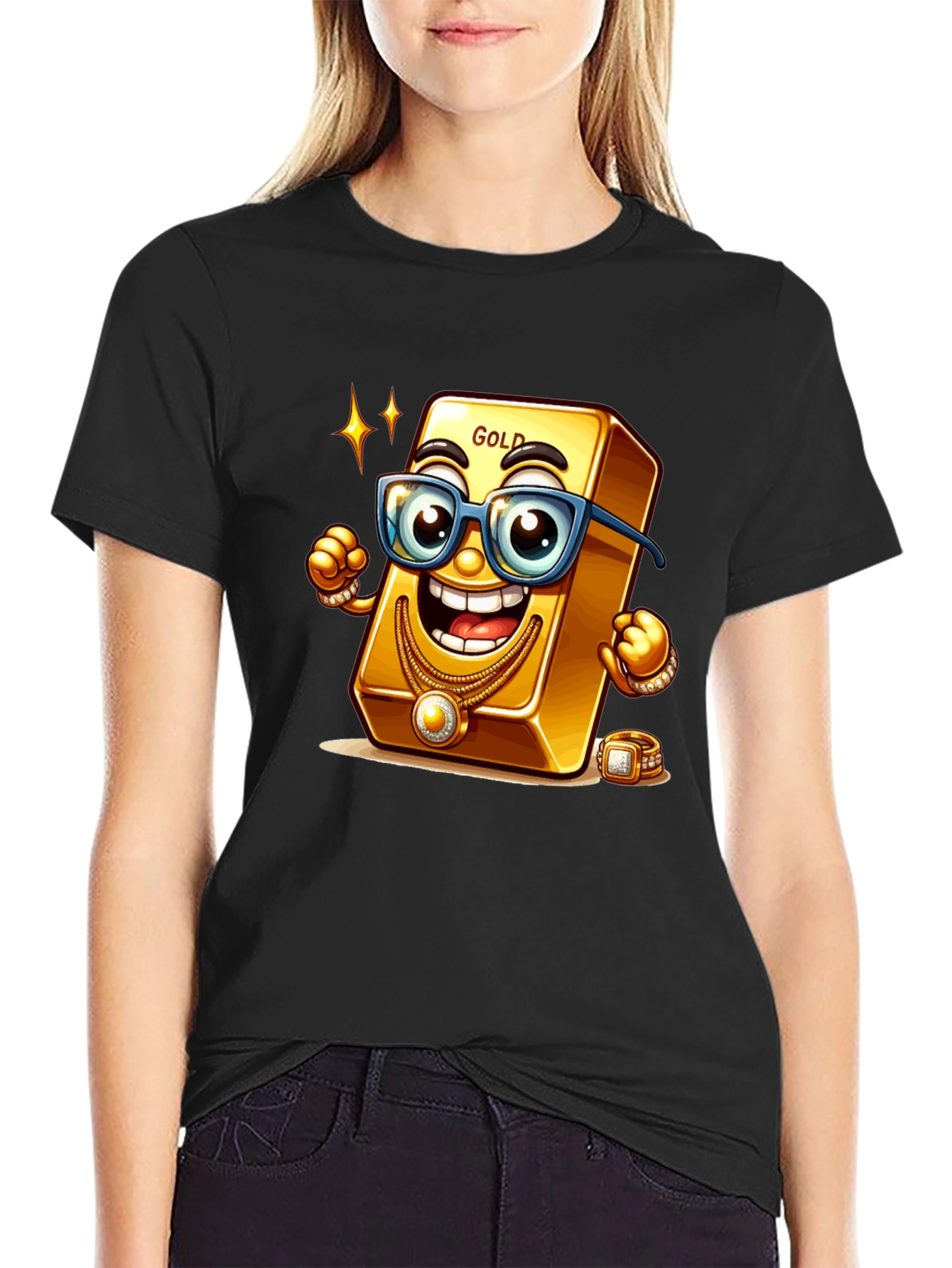 Funny Gold Bar Cartoon Graphic Tee