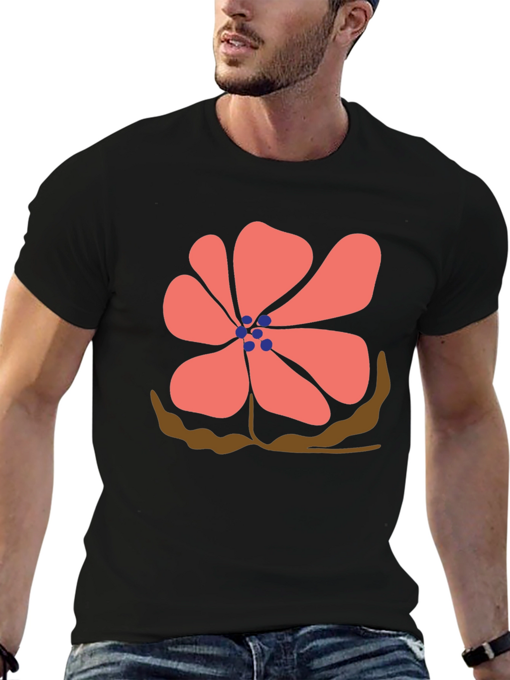 Floral Print Black T-Shirt - Casual Comfort