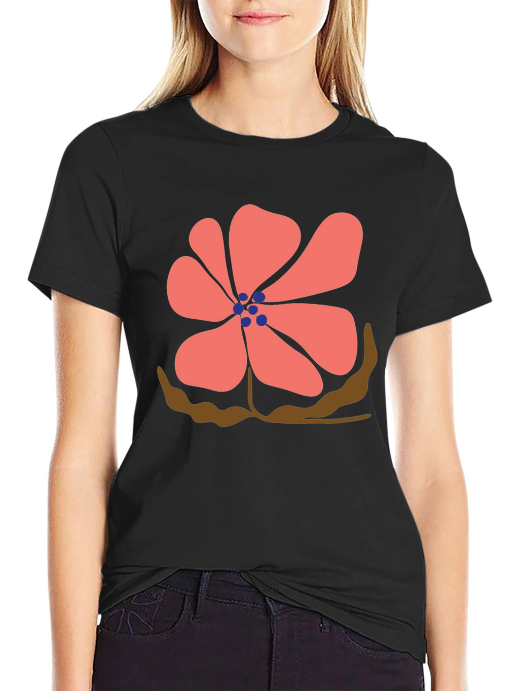 Floral Print Black T-Shirt - Casual Comfort