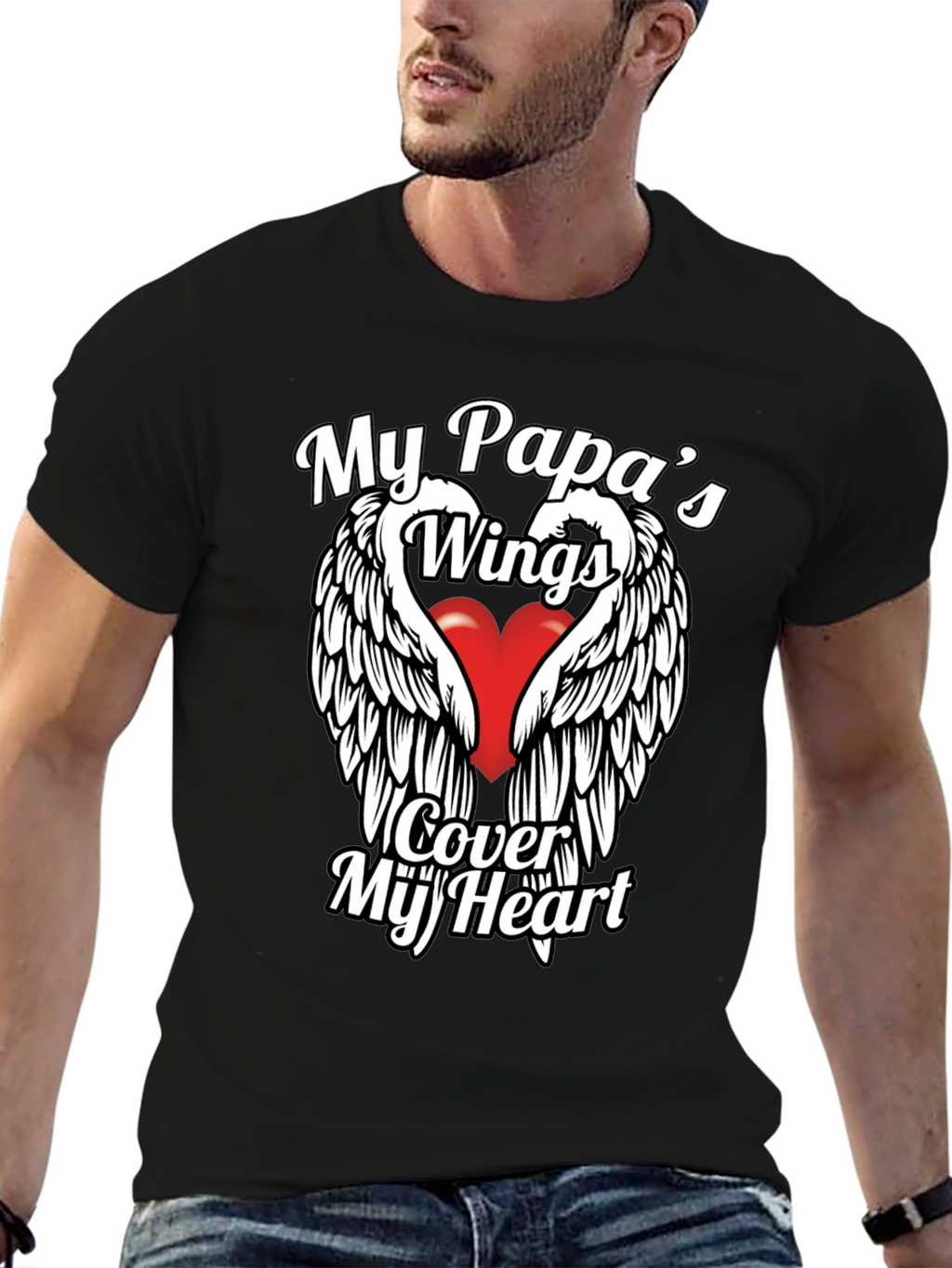 My Papas Wings Cover My Heart Graphic T-Shirt