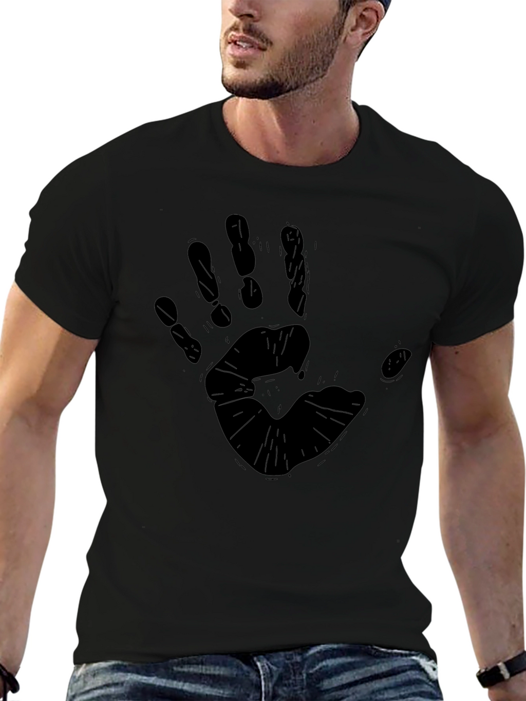 Handprint Graphic Black T-Shirt - Casual Style