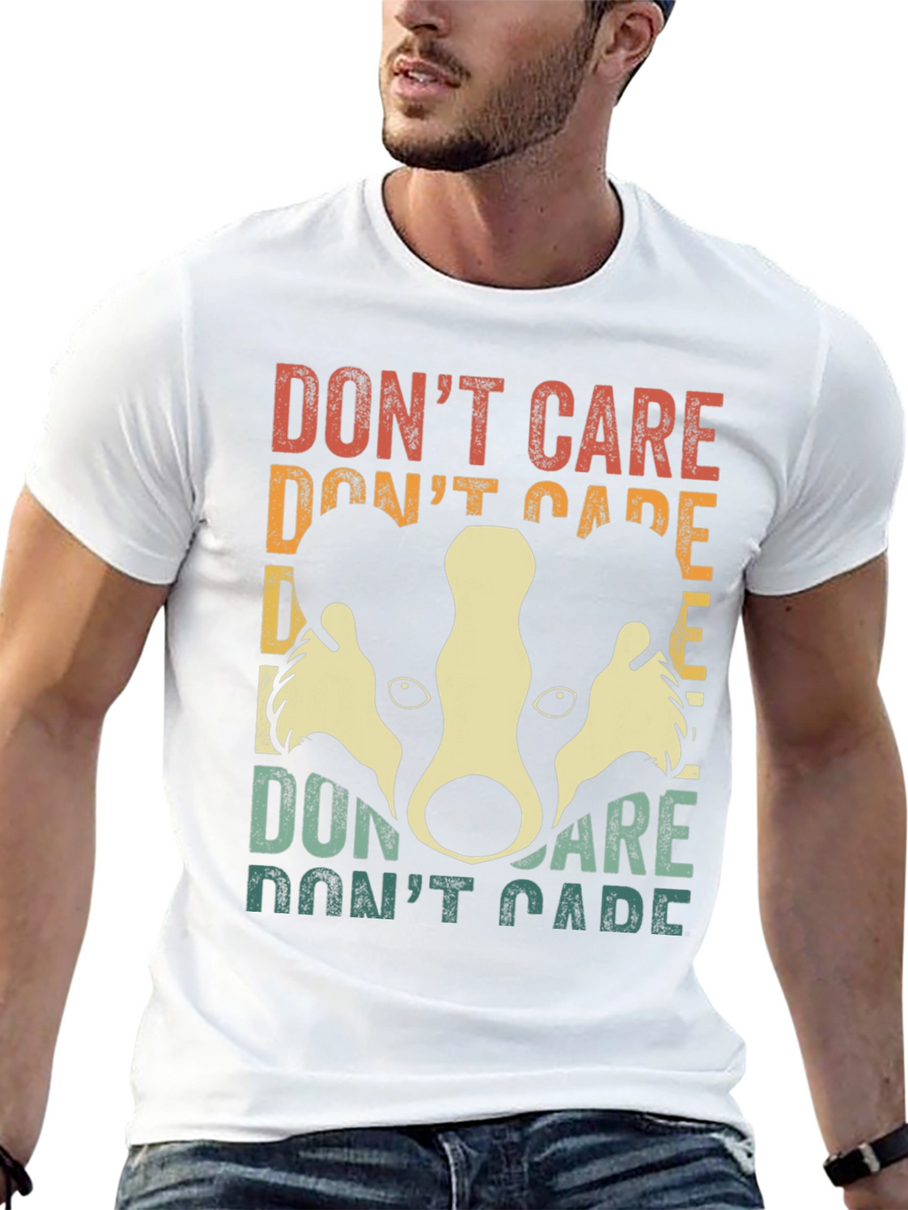 Dont Care Badger Graphic Tee - Retro Style
