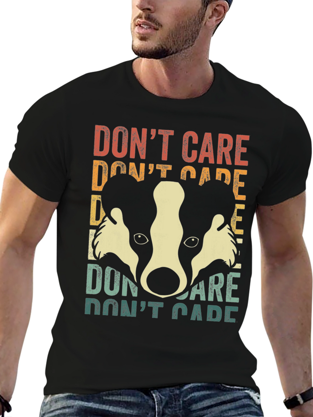 Dont Care Badger Graphic Tee - Retro Style