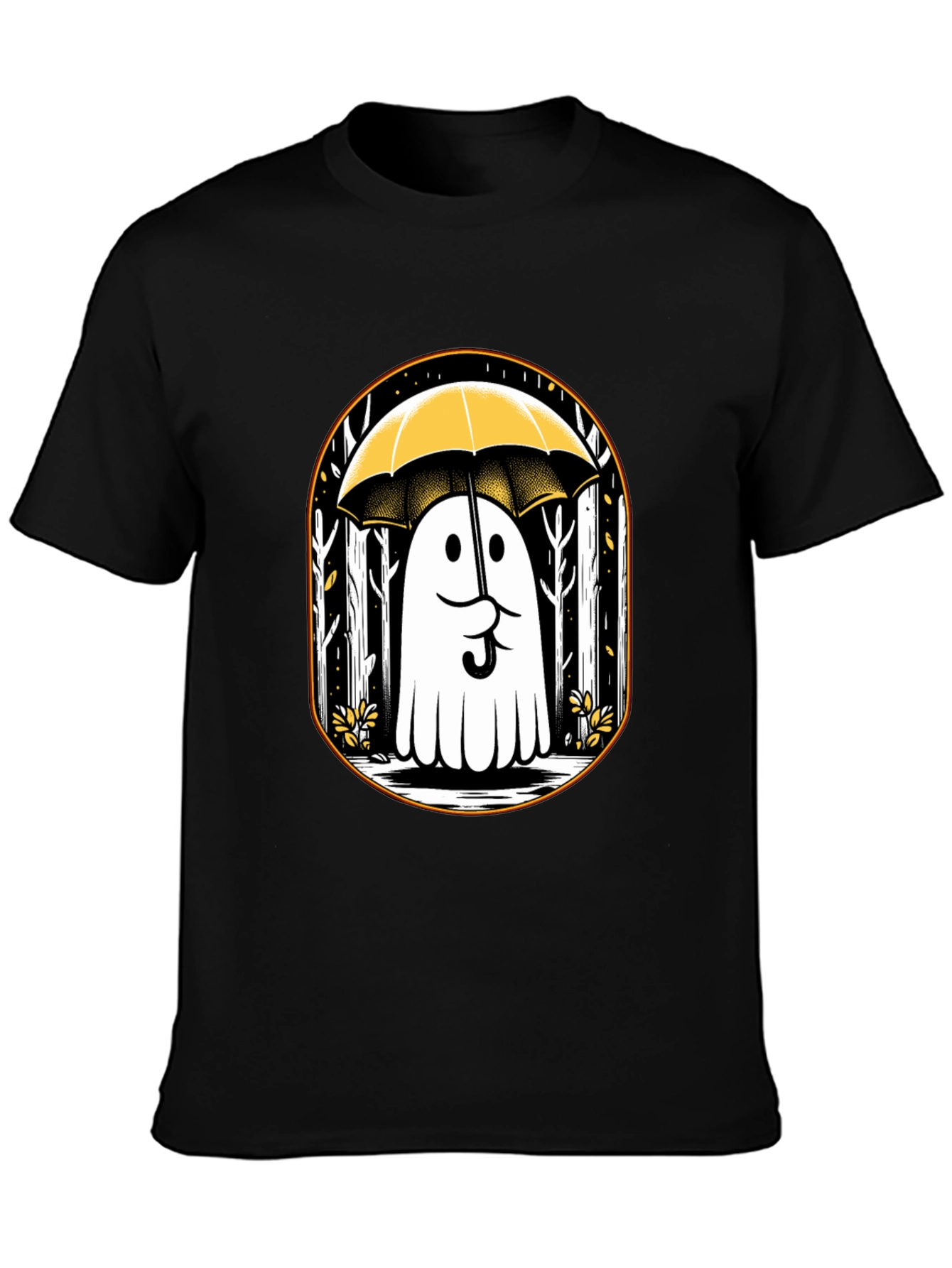 Ghostly Humor Tee: Spooky Umbrella Design