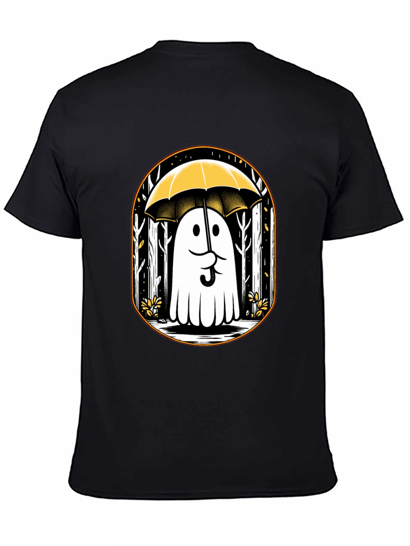 Ghostly Humor Tee: Spooky Umbrella Design