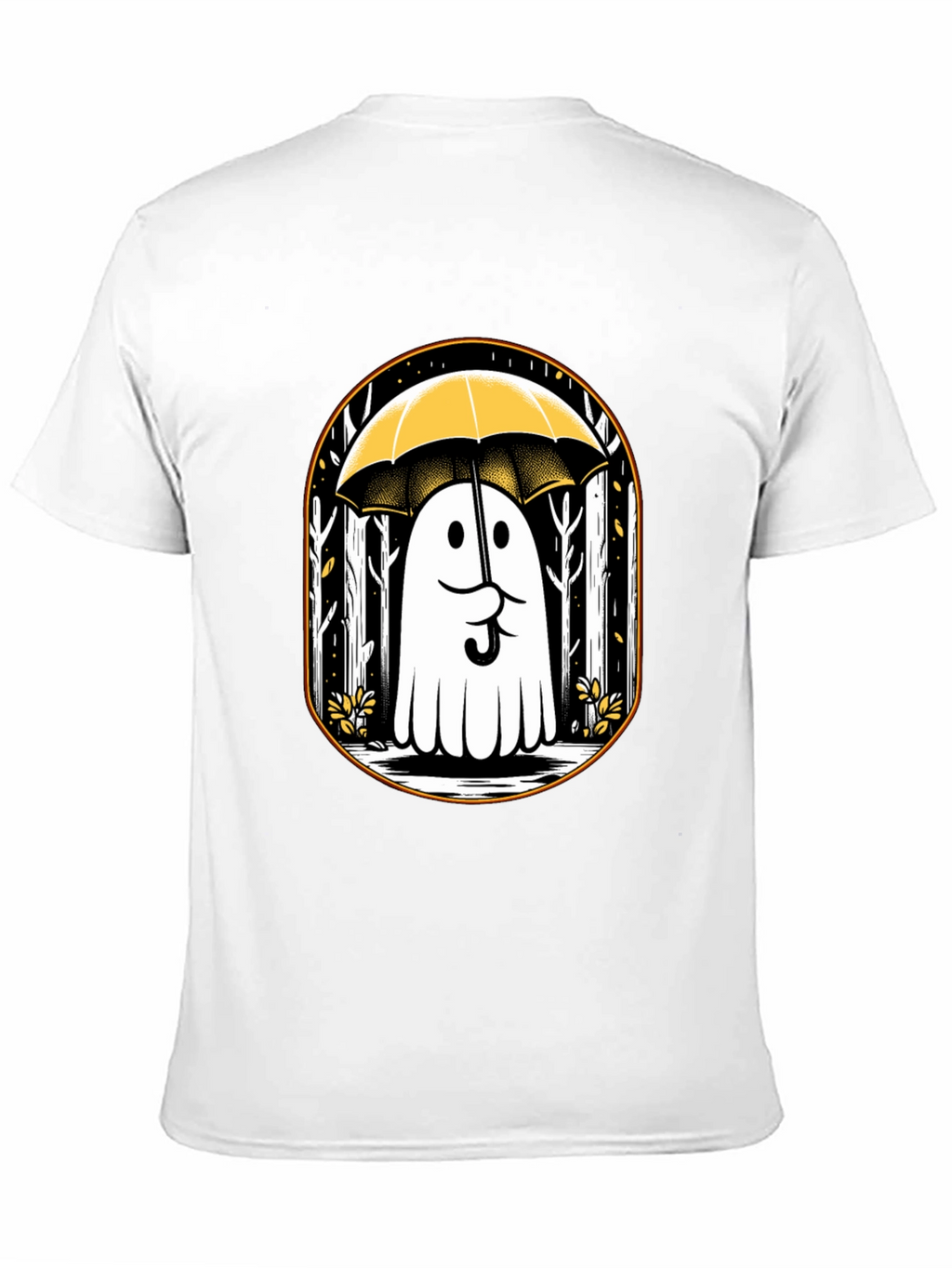 Ghostly Humor Tee: Spooky Umbrella Design