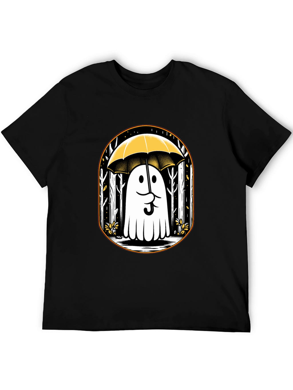 Ghostly Humor Tee: Spooky Umbrella Design