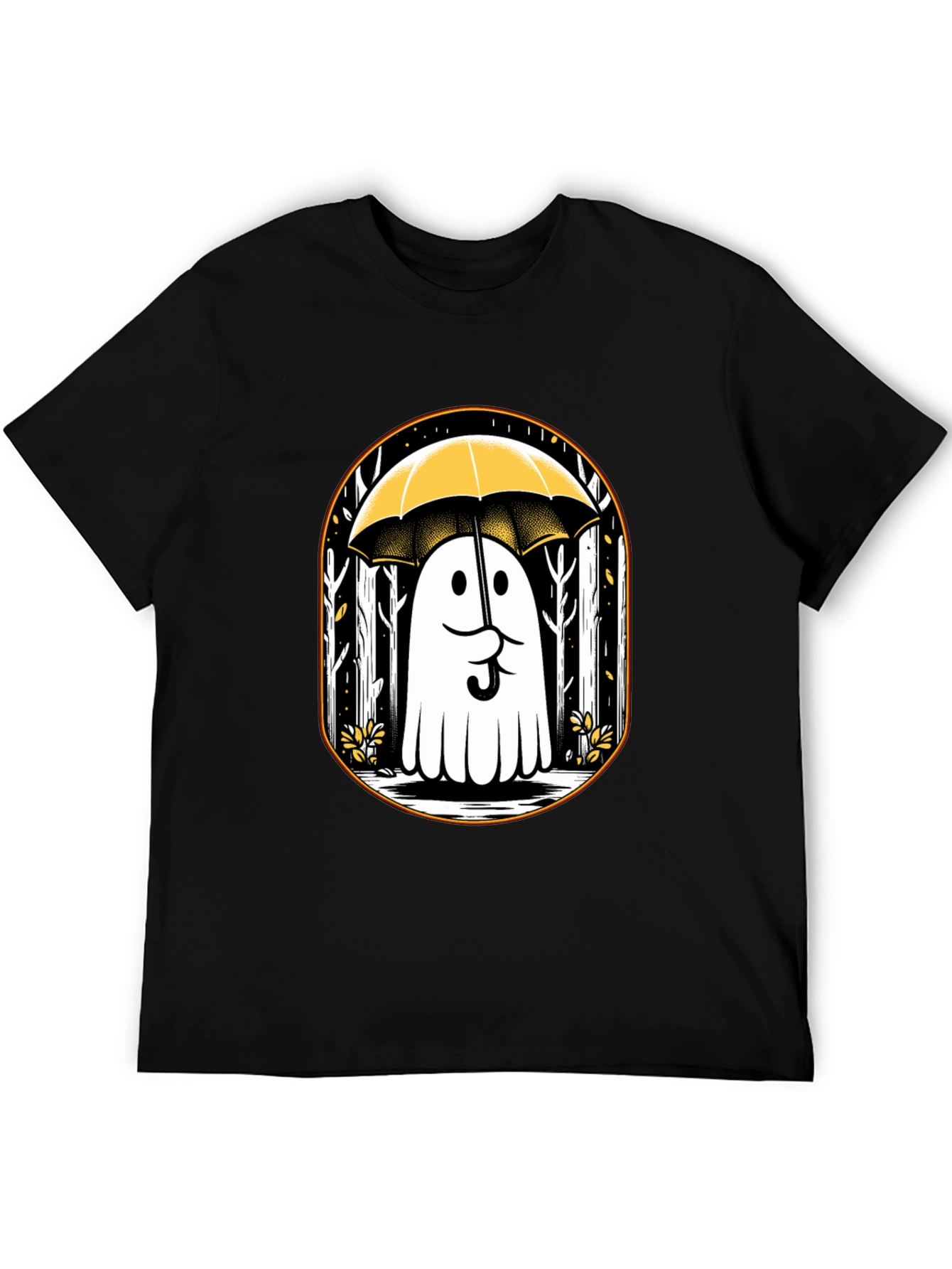 Ghostly Humor Tee: Spooky Umbrella Design
