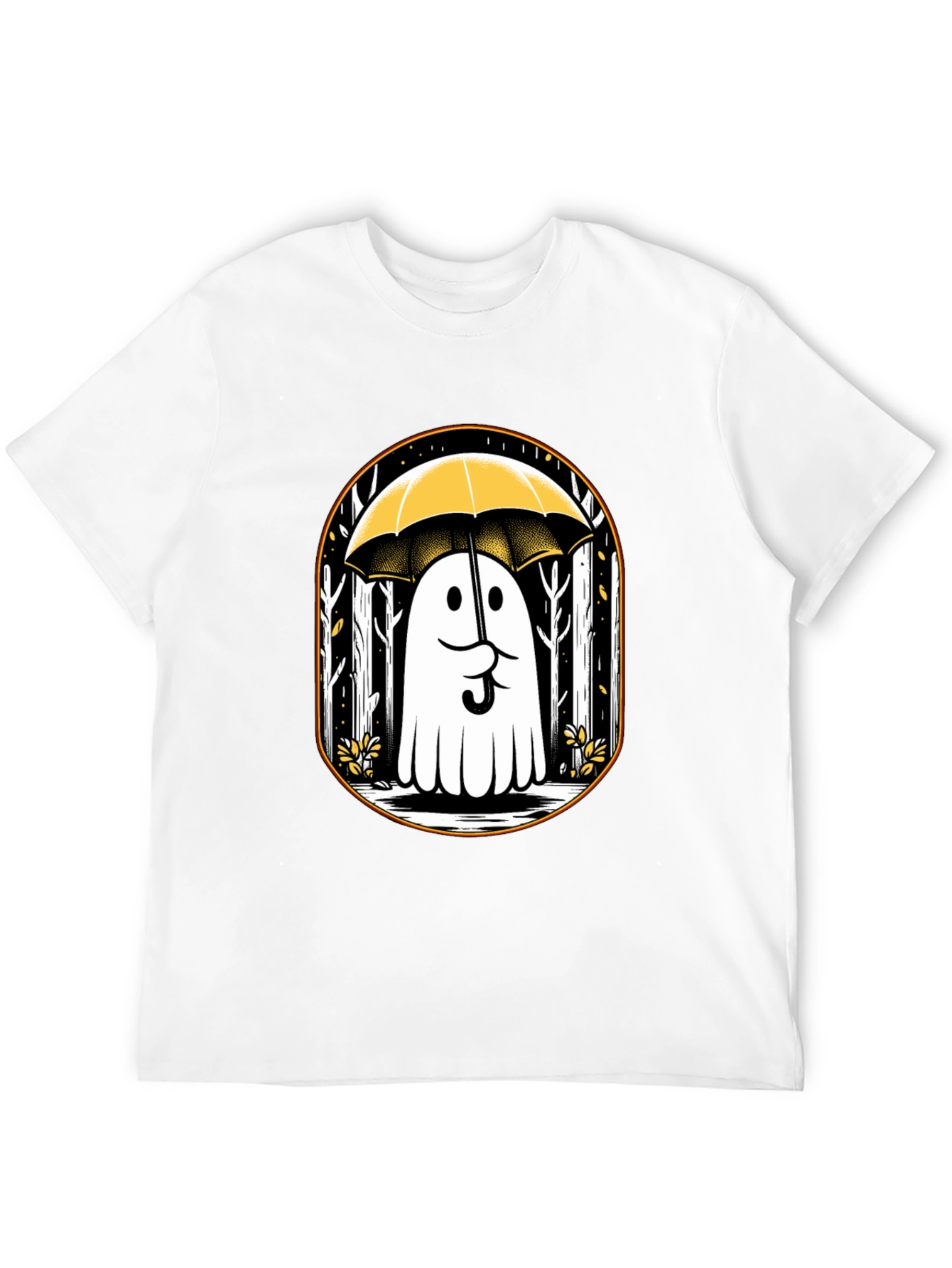 Ghostly Humor Tee: Spooky Umbrella Design