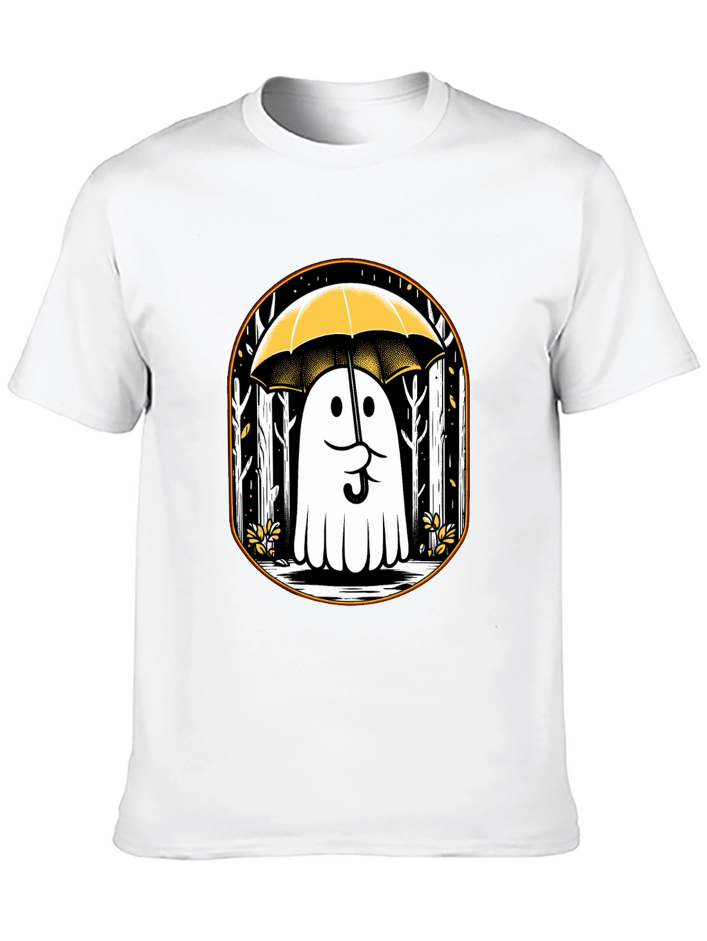 Ghostly Humor Tee: Spooky Umbrella Design