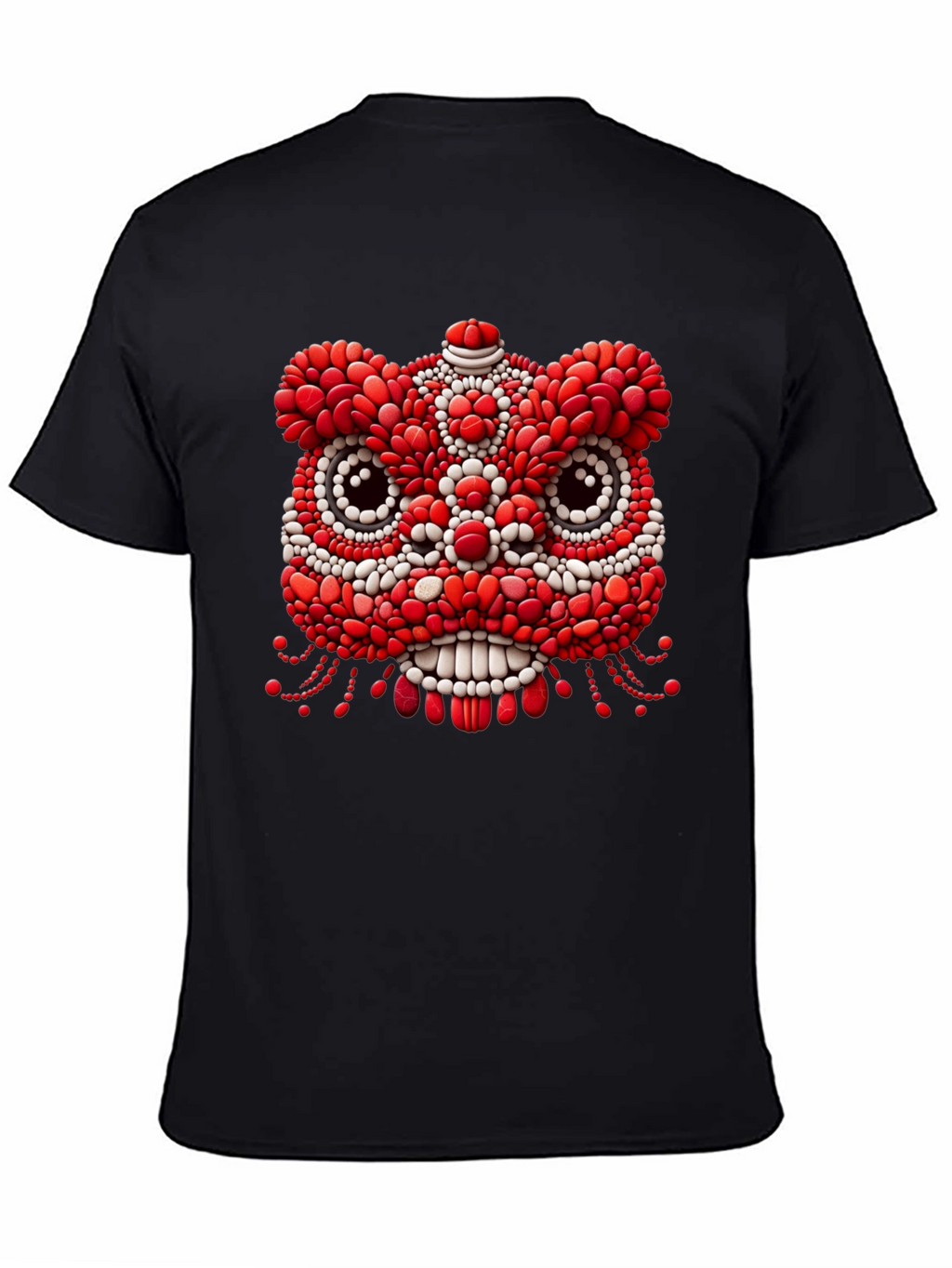 Unique Black T-Shirt with Red & White Lion Design