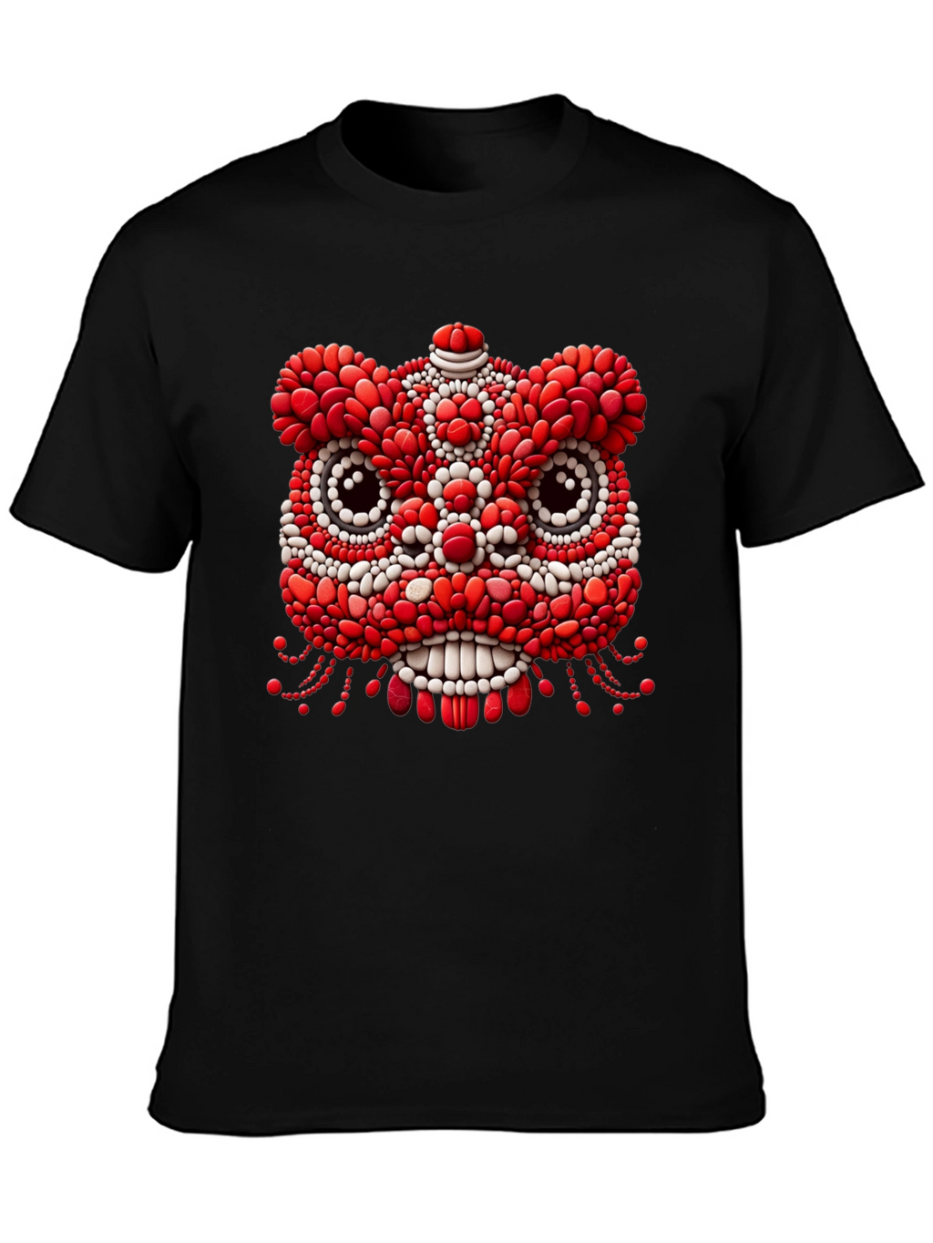 Unique Black T-Shirt with Red & White Lion Design
