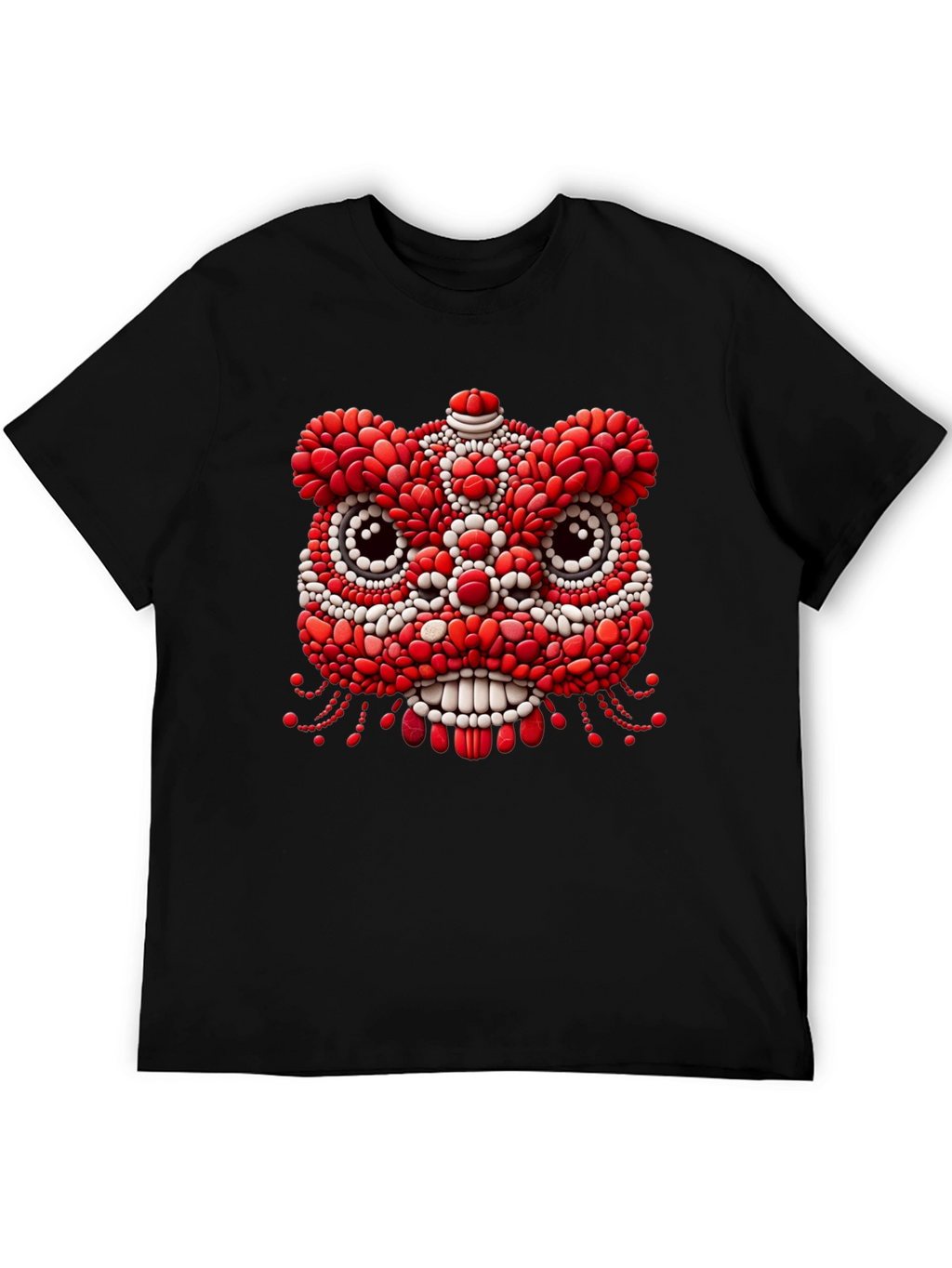 Unique Black T-Shirt with Red & White Lion Design