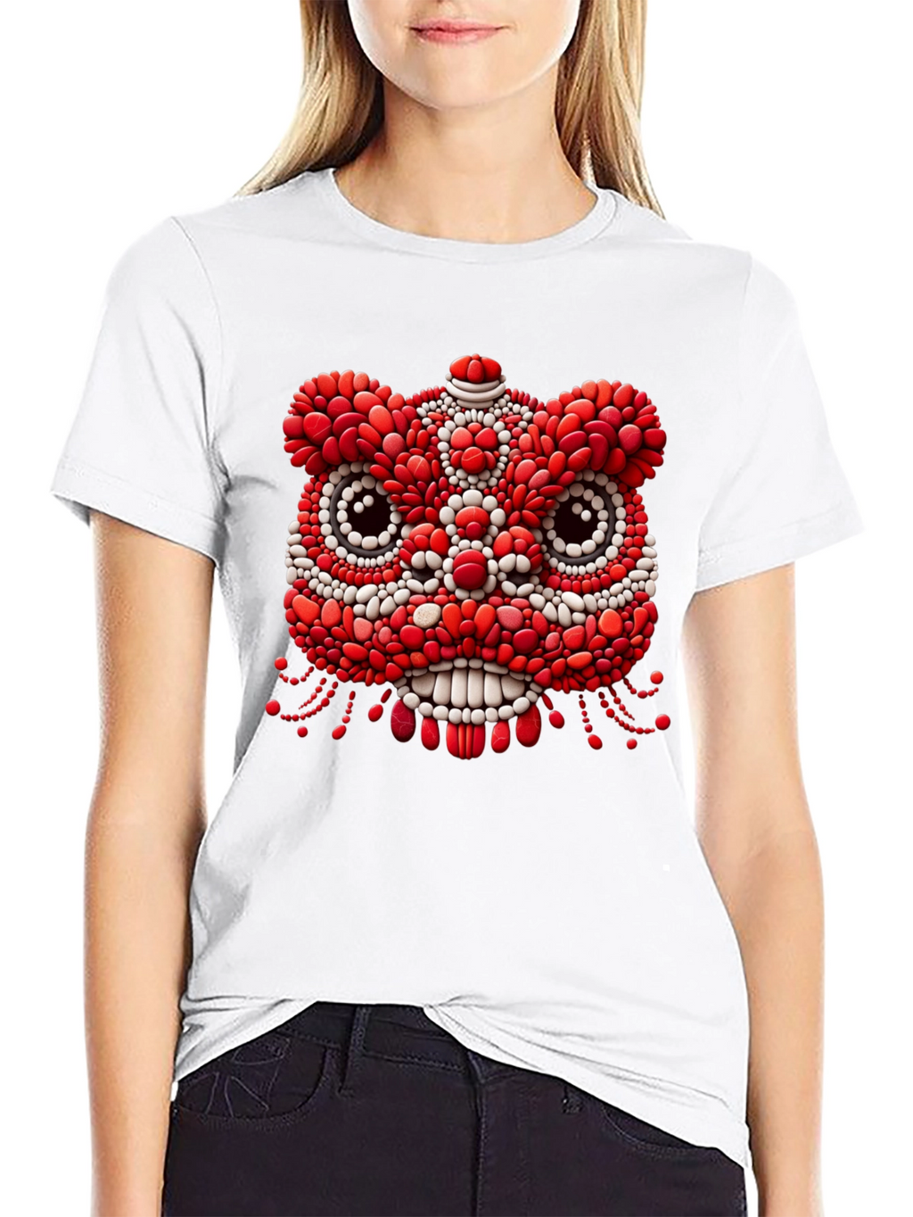 Unique Black T-Shirt with Red & White Lion Design