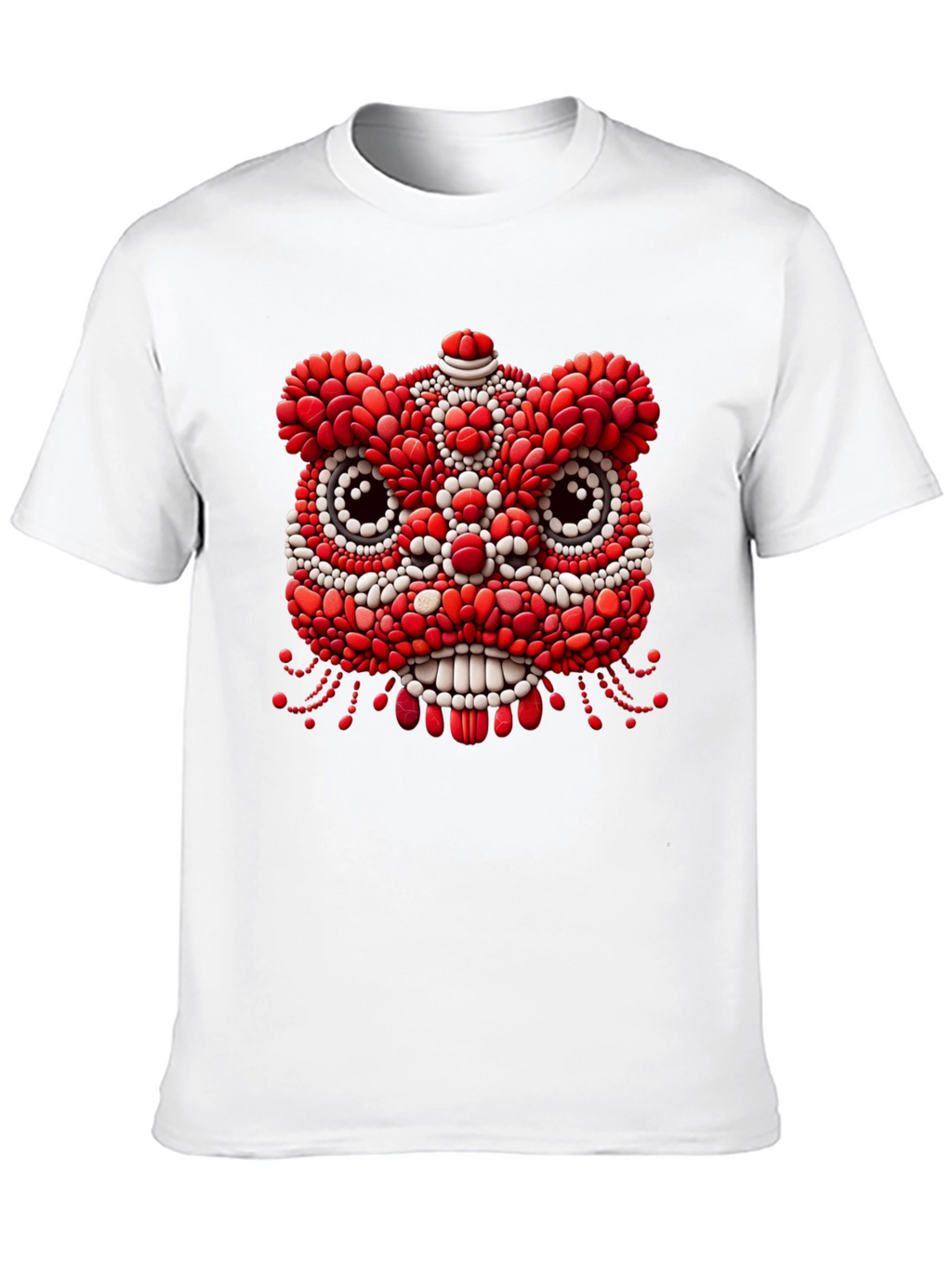 Unique Black T-Shirt with Red & White Lion Design
