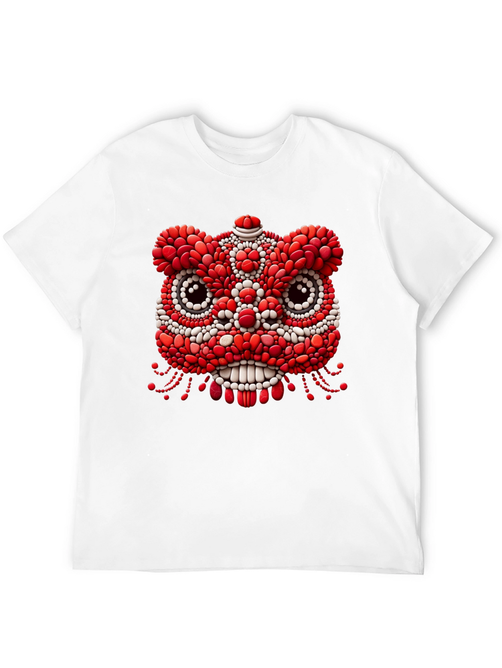 Unique Black T-Shirt with Red & White Lion Design