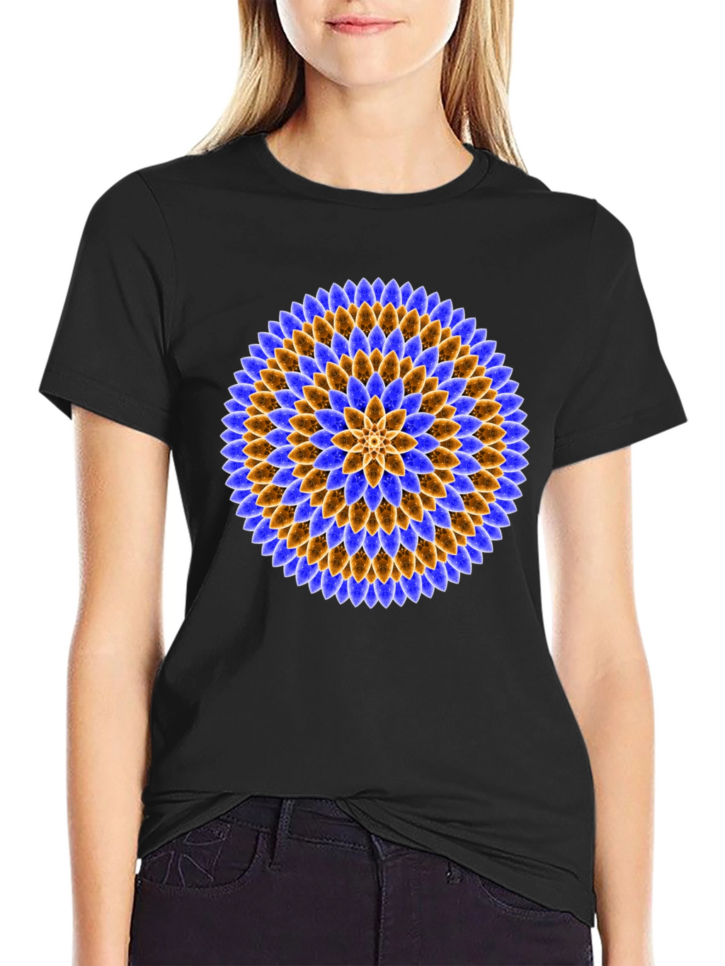 Floral Mandala Graphic Tee - Black Cotton T-Shirt