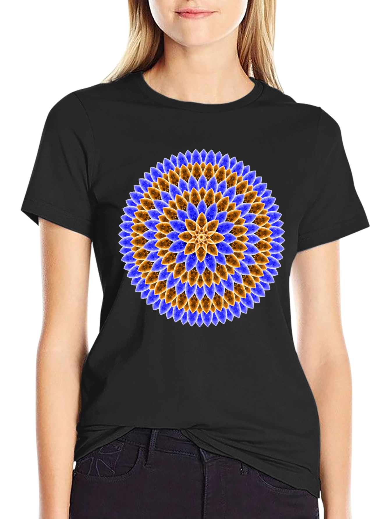 Floral Mandala Graphic Tee - Black Cotton T-Shirt