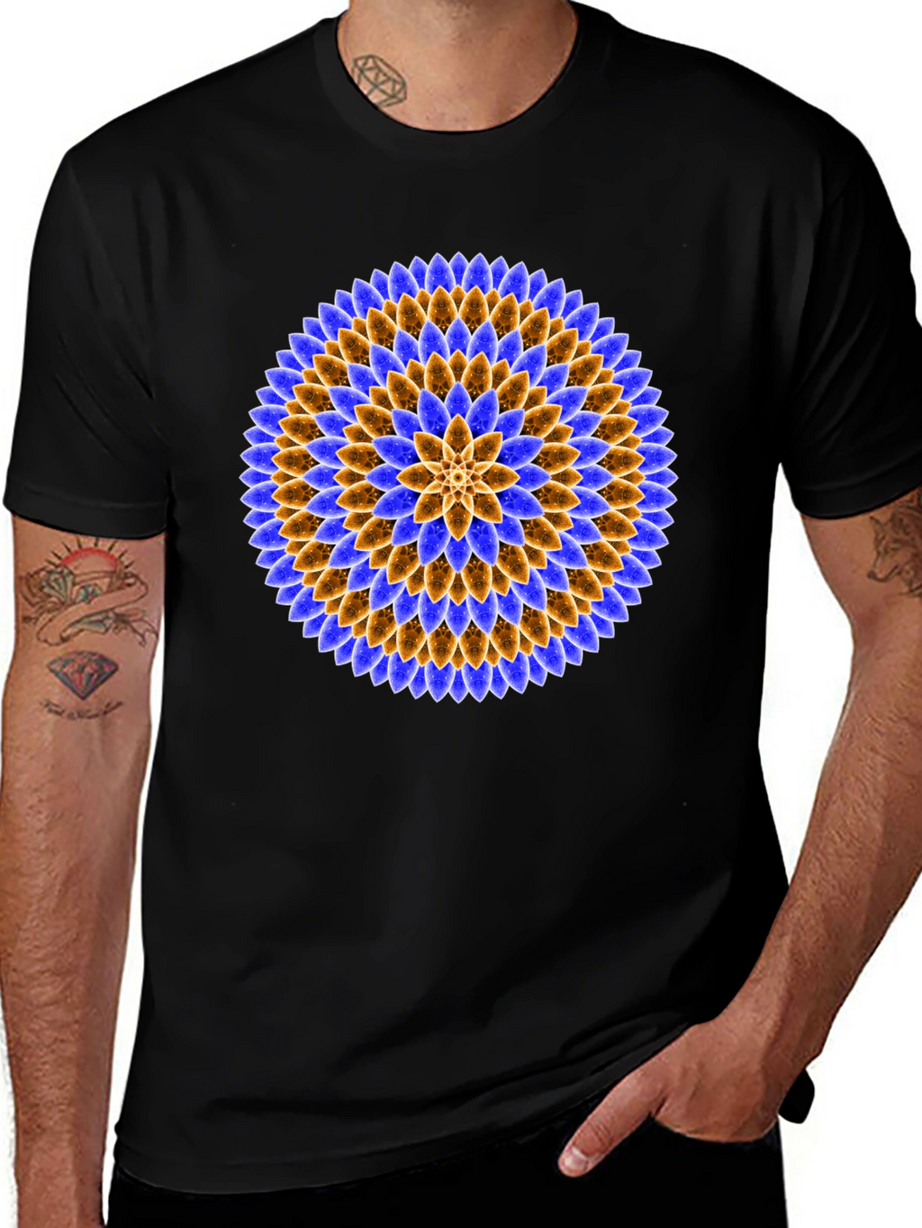 Floral Mandala Graphic Tee - Black Cotton T-Shirt
