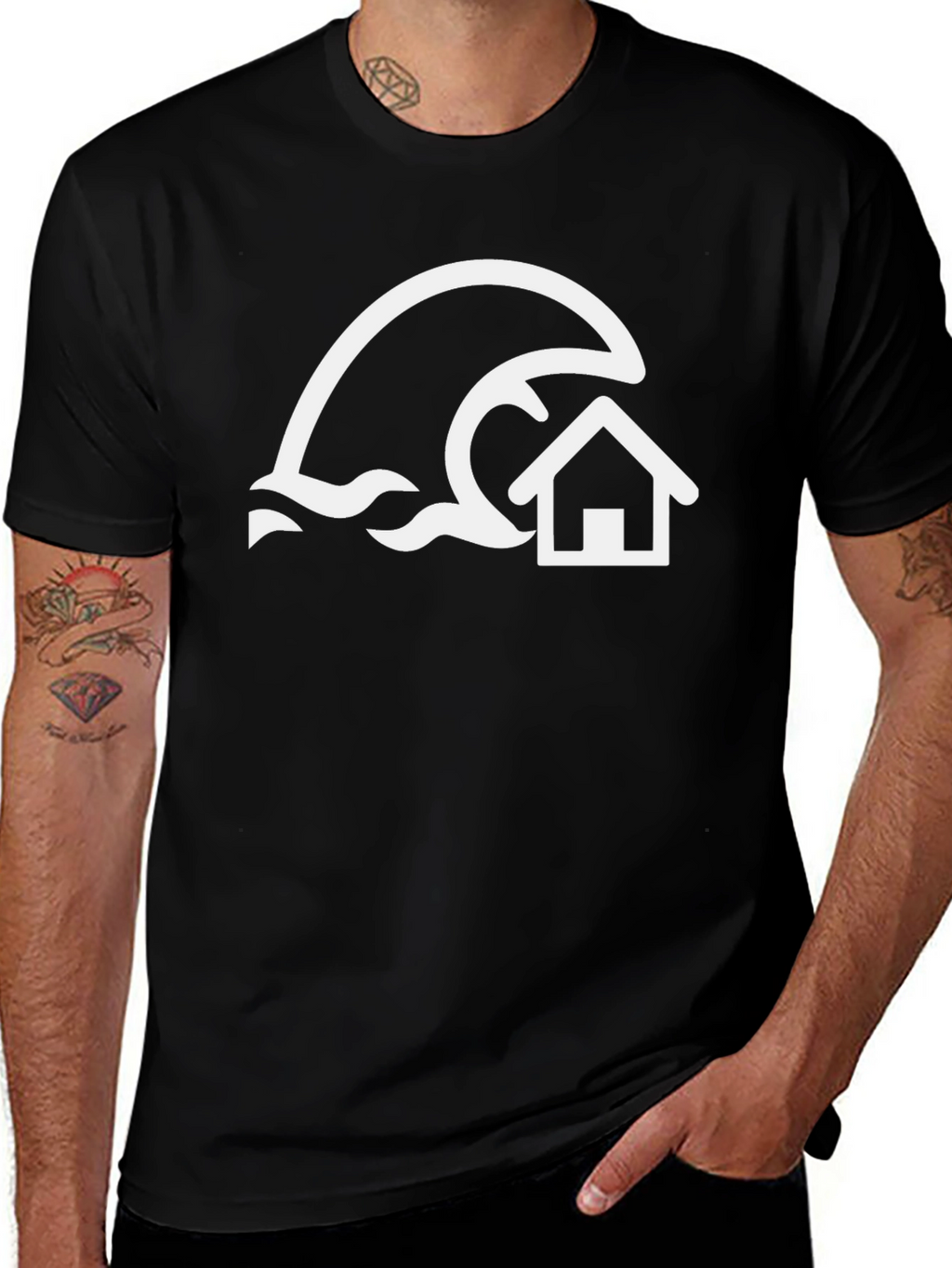 Tsunami House Graphic Tee - Black Cotton Shirt
