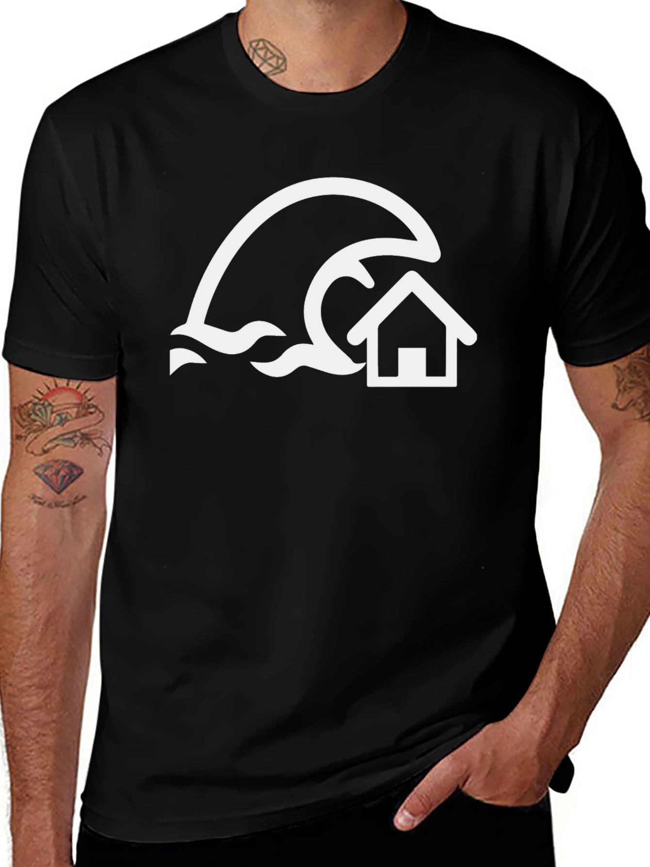 Tsunami House Graphic Tee - Black Cotton Shirt