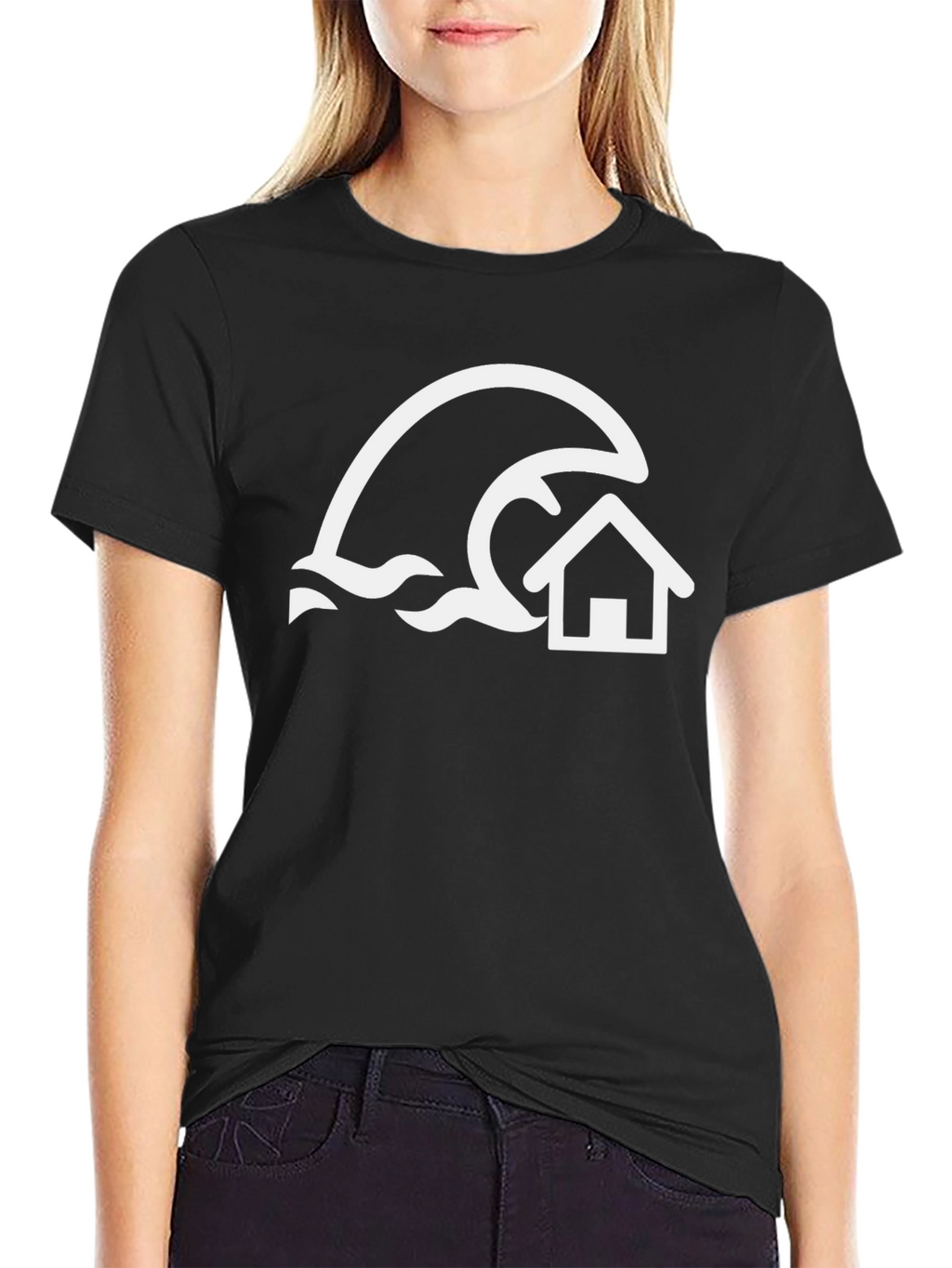 Tsunami House Graphic Tee - Black Cotton Shirt