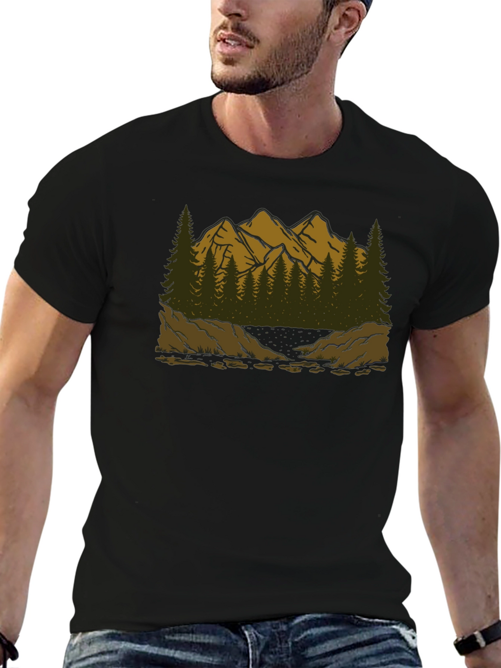 Mountain Scene Graphic Tee - Black T-Shirt