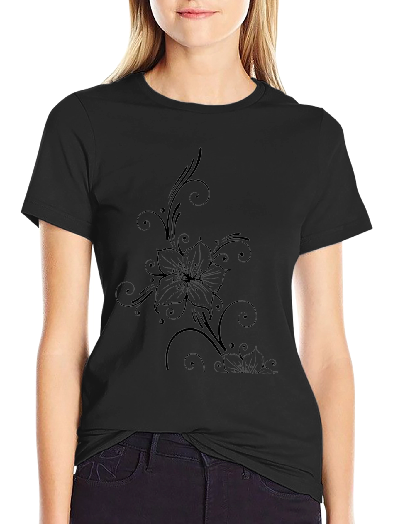 Black Floral Print T-Shirt