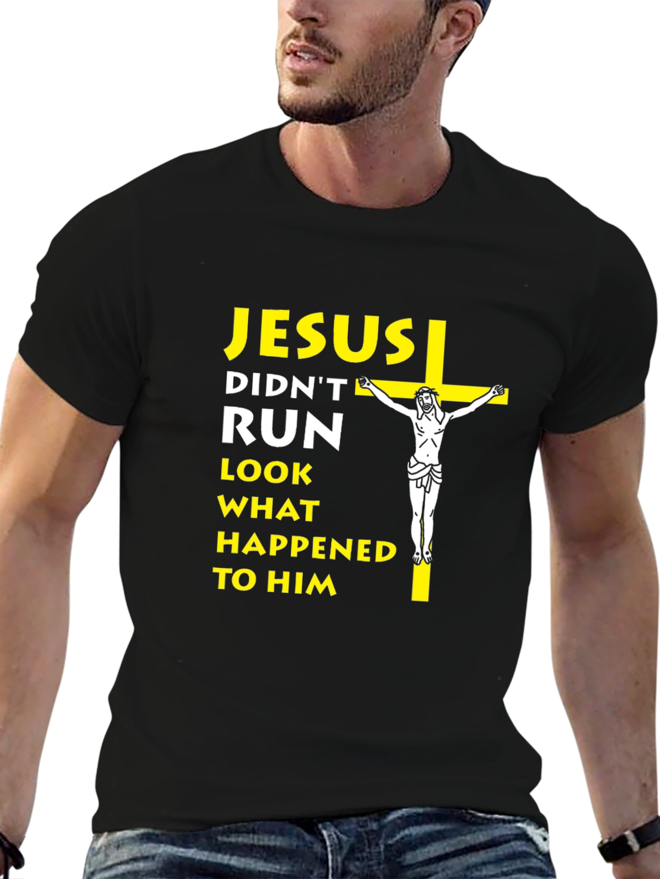 Jesus Didnt Run T-Shirt - Religious Humor Tee