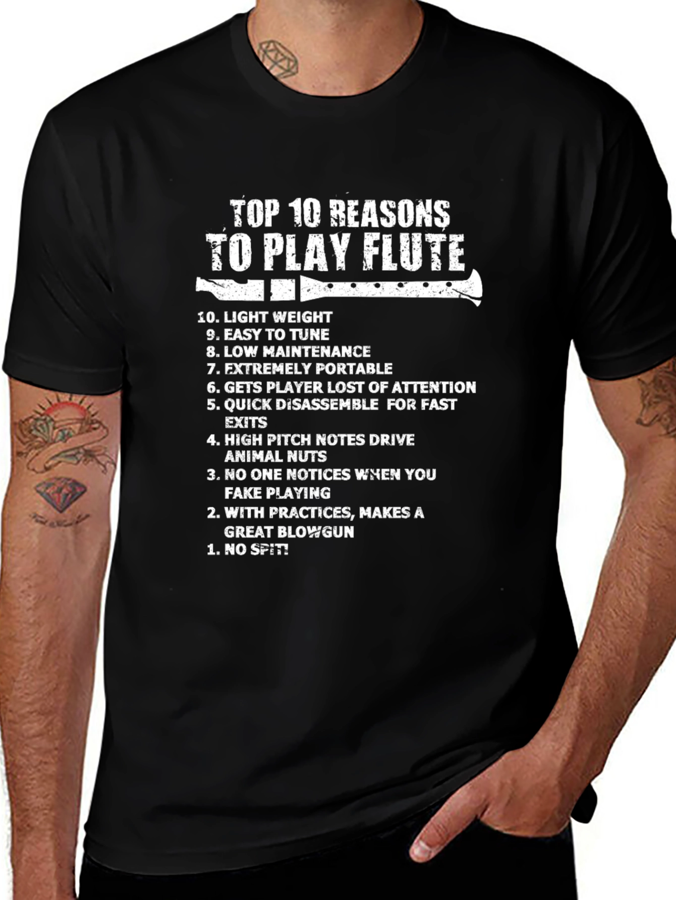 Top 10 Reasons To Play Flute Black T-Shirt