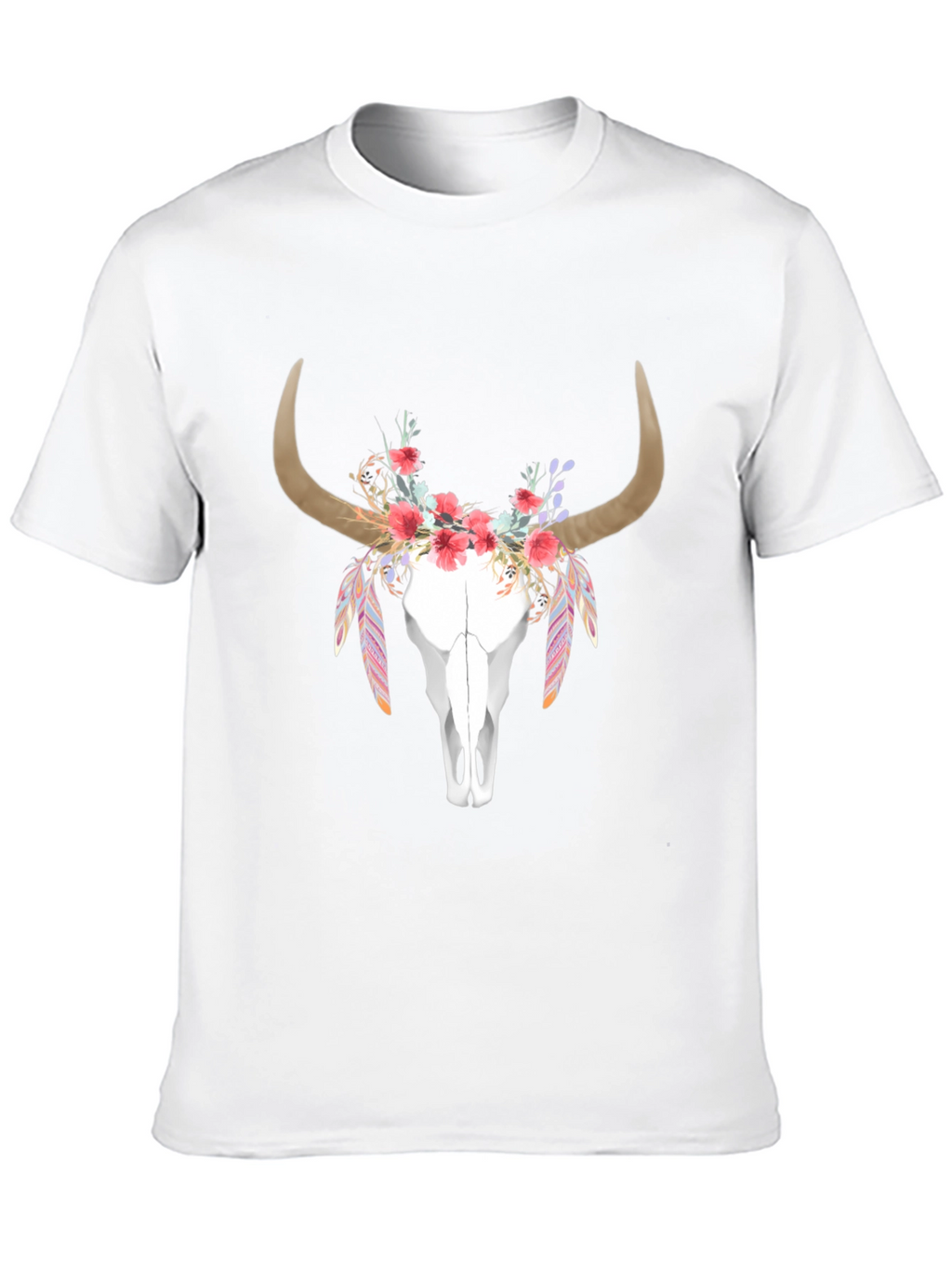 Floral Bull Skull Graphic T-Shirt